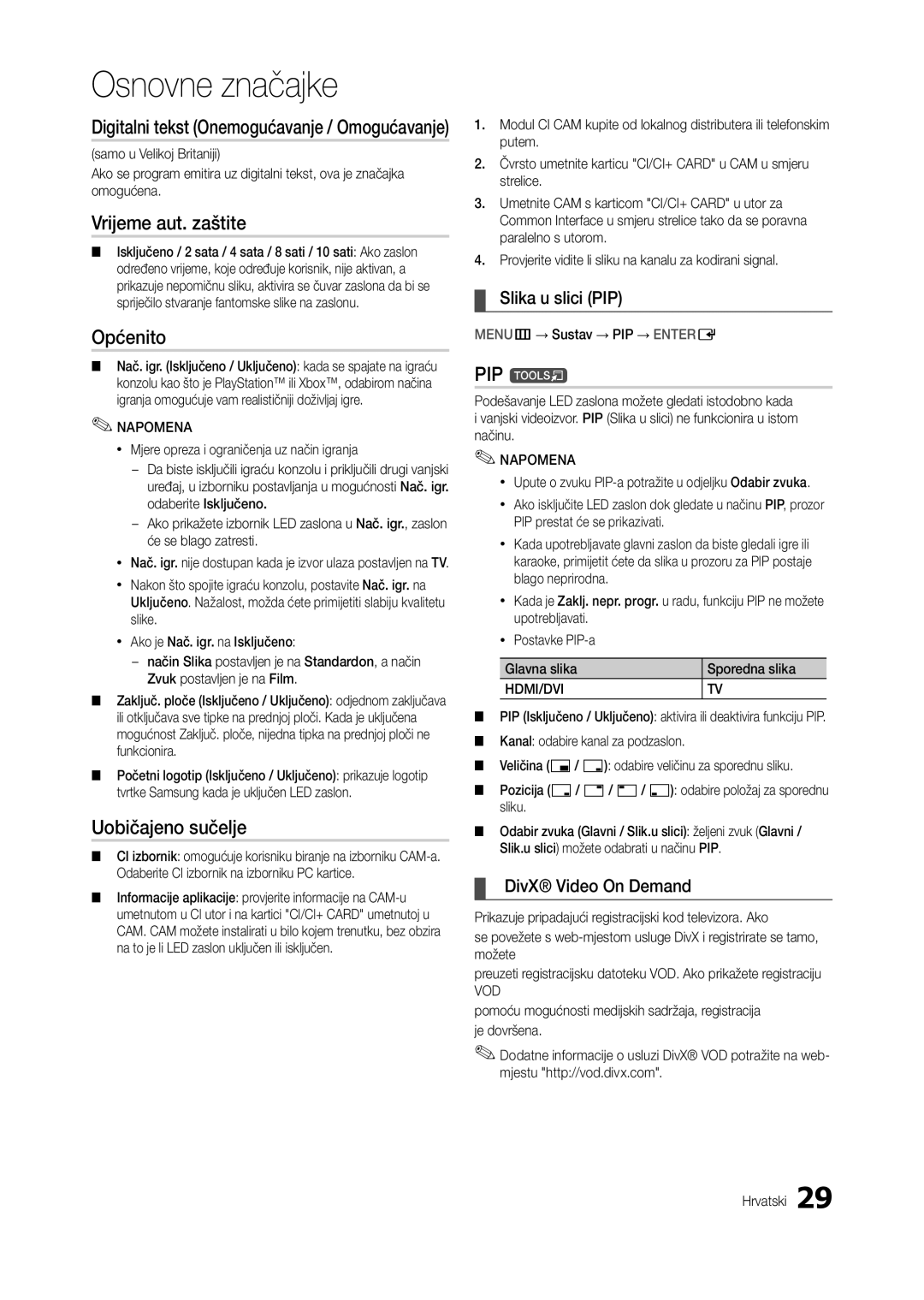 Samsung LT24B301EW/EN, LT24B301EWY/EN manual Vrijeme aut. zaštite, Općenito, Uobičajeno sučelje, PIP t 