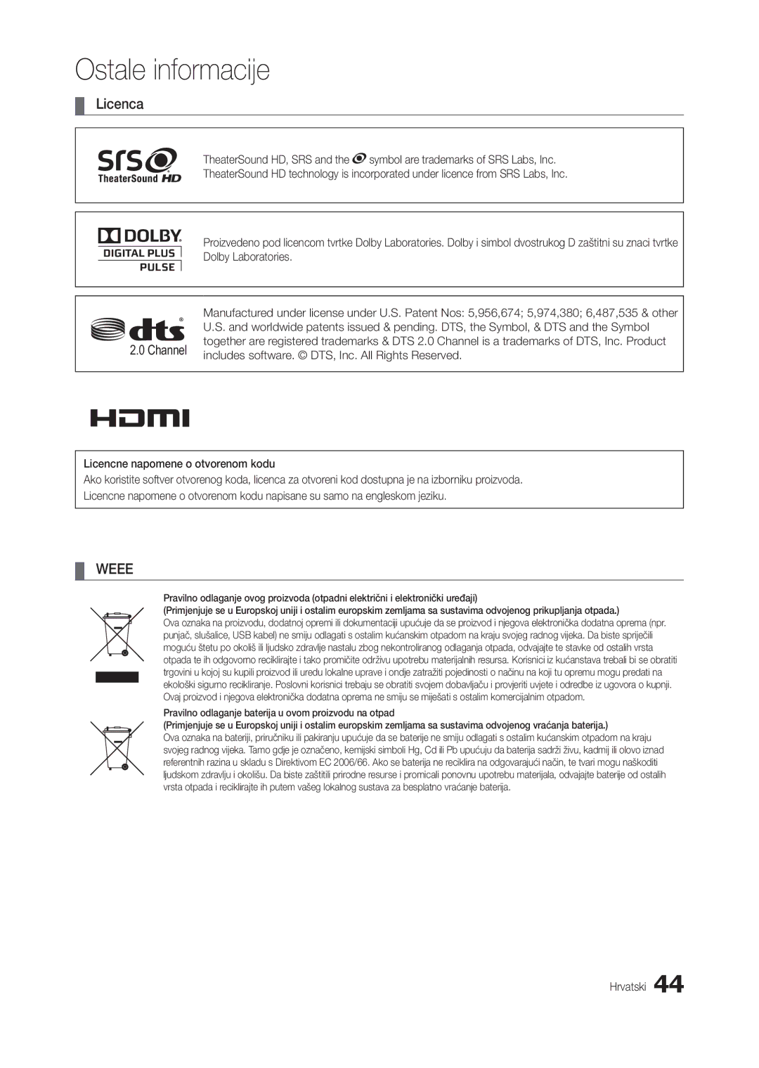 Samsung LT24B301EWY/EN, LT24B301EW/EN manual Licenca, Channel, Includes software. DTS, Inc. All Rights Reserved 