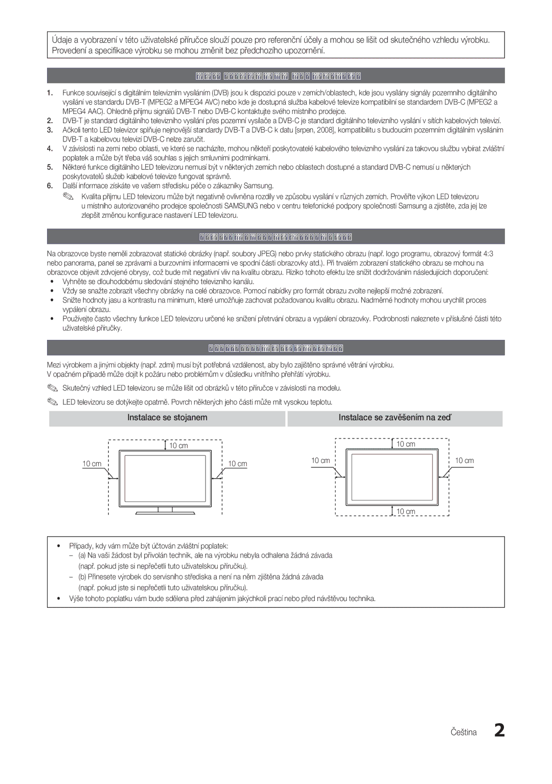 Samsung LT24B301EWY/EN manual Informace o digitálním LED televizoru, Varování ohledně statického obrazu 