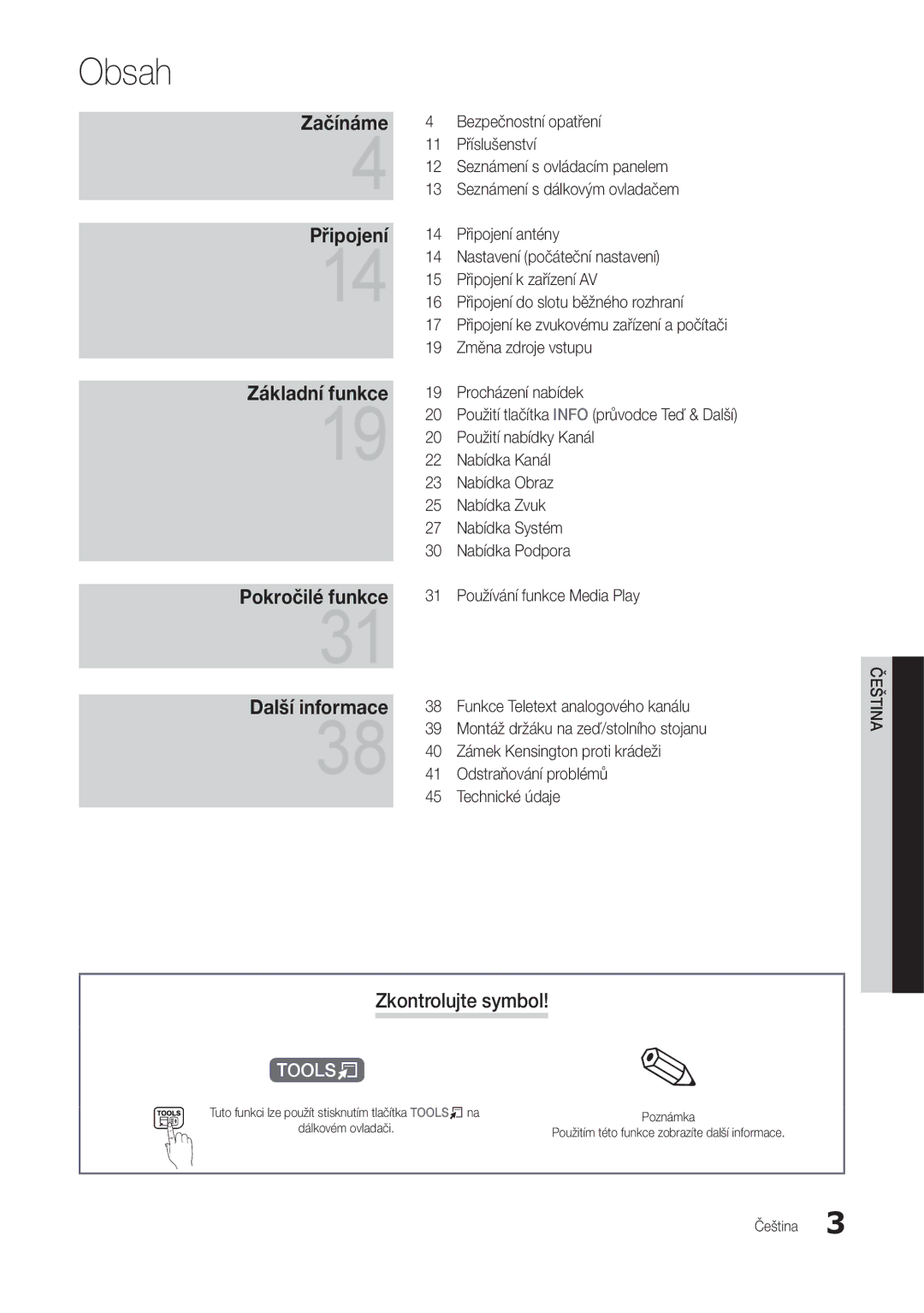 Samsung LT24B301EWY/EN manual Obsah, Zkontrolujte symbol 