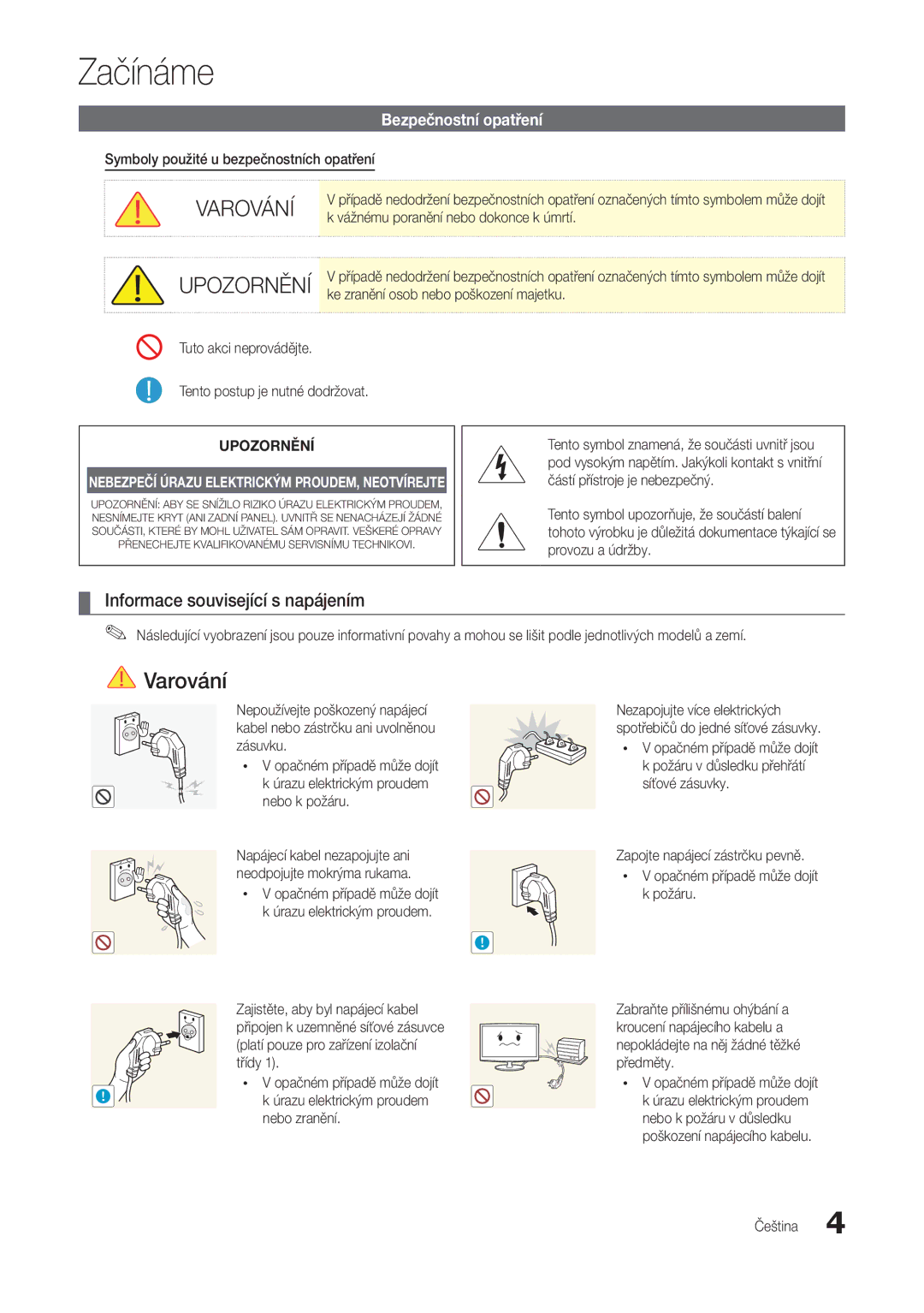 Samsung LT24B301EWY/EN manual Začínáme, Informace související s napájením, Bezpečnostní opatření 