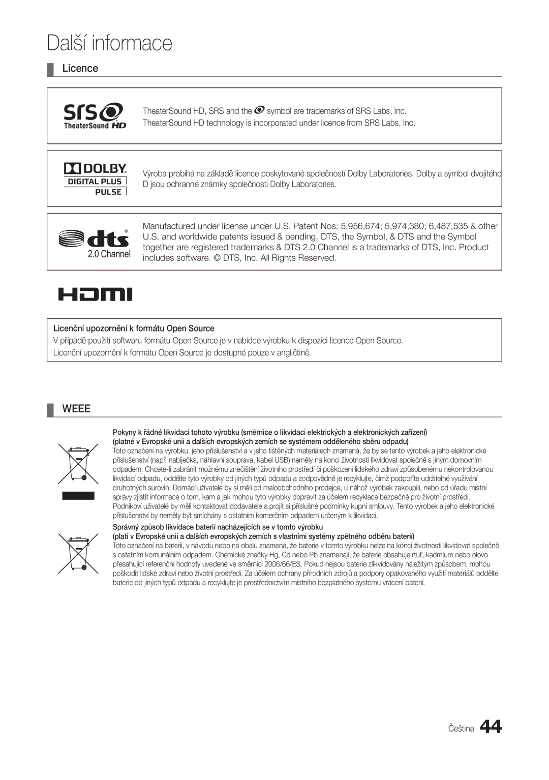 Samsung LT24B301EWY/EN manual Licence, Channel, Includes software. DTS, Inc. All Rights Reserved 