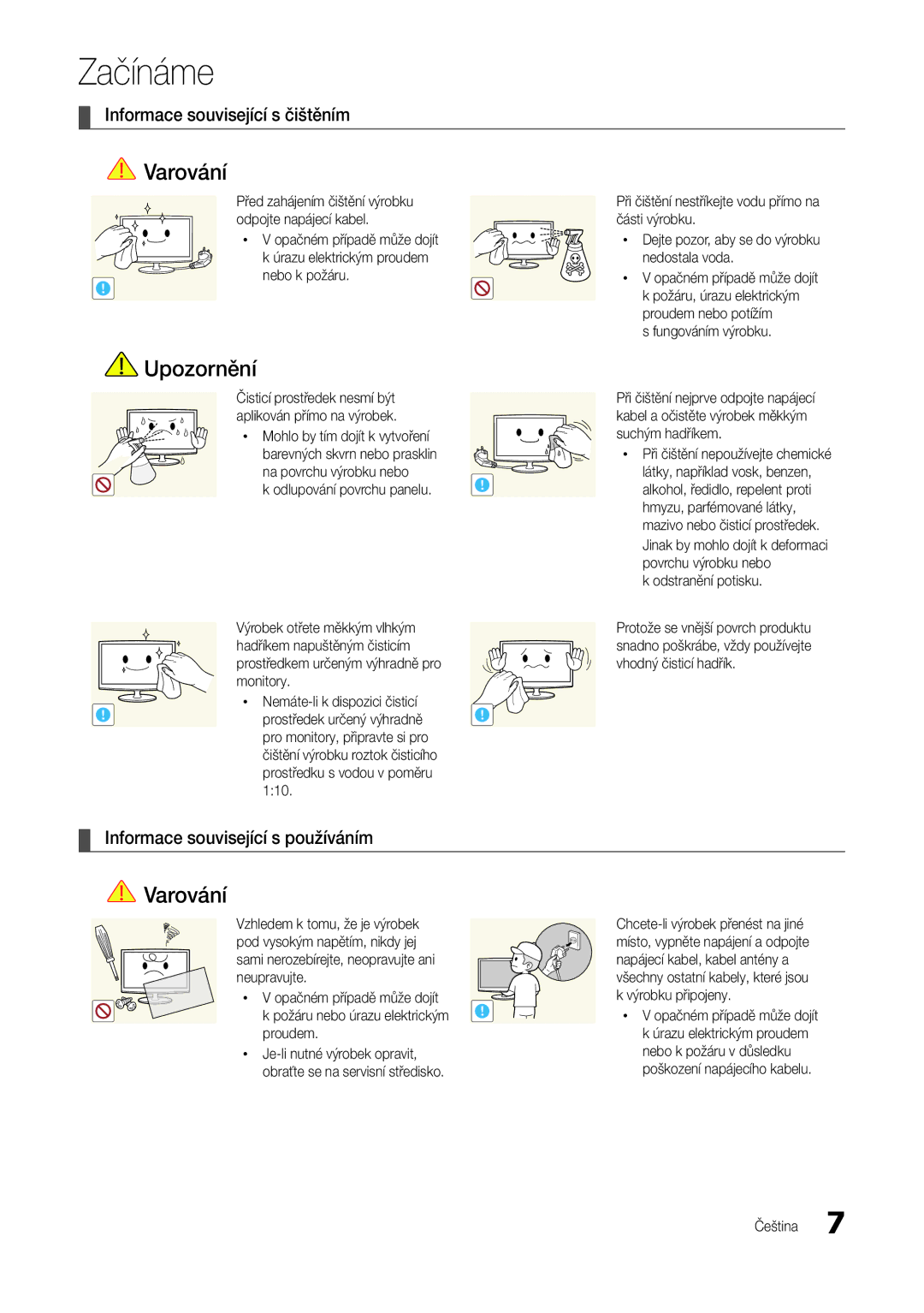 Samsung LT24B301EWY/EN manual Informace související s čištěním, Informace související s používáním 