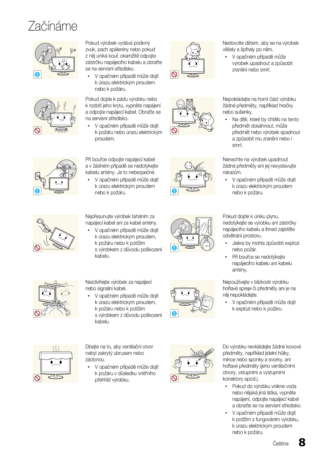 Samsung LT24B301EWY/EN manual Opačném případě může dojít, Proudem Při bouřce odpojte napájecí kabel 