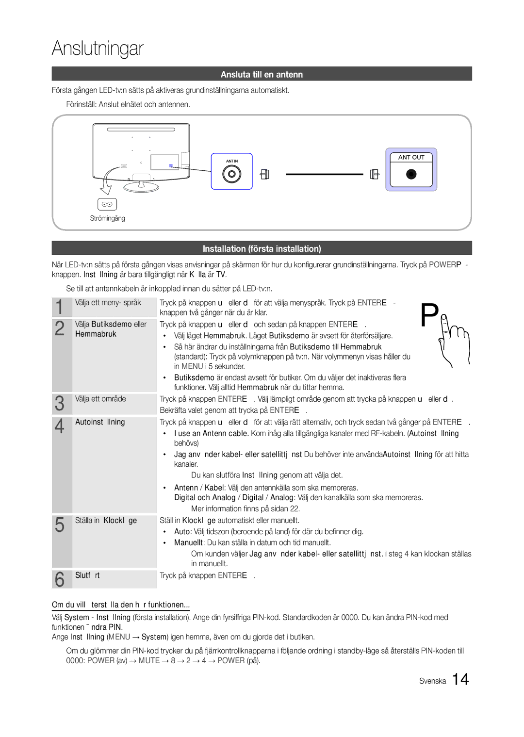 Samsung LT24B301EWY/XE manual Ansluta till en antenn, Installation första installation, Hemmabruk 