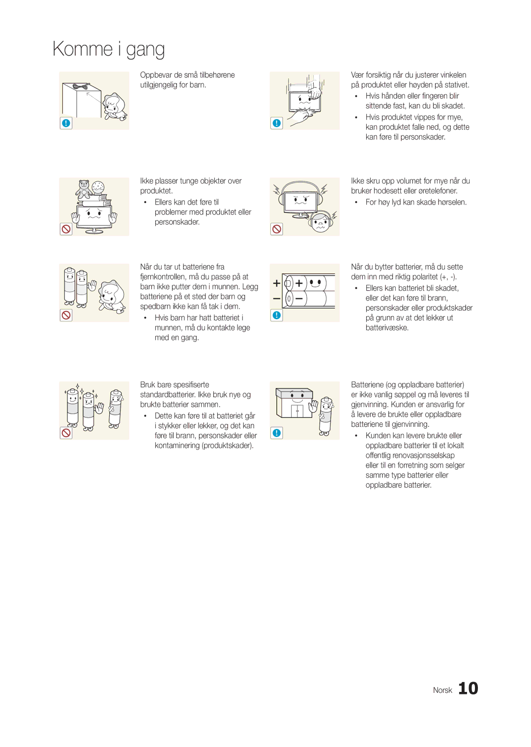 Samsung LT24B301EWY/XE manual Xx For høy lyd kan skade hørselen, Oppbevar de små tilbehørene utilgjengelig for barn 