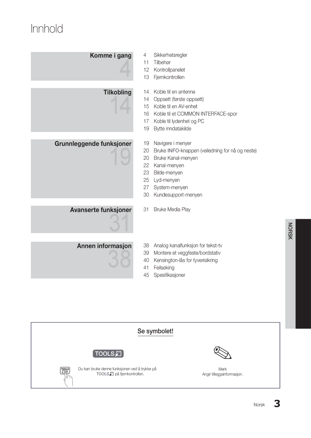 Samsung LT24B301EWY/XE manual Se symbolet, Du kan bruke denne funksjonen ved å trykke på, Toolst på fjernkontrollen 