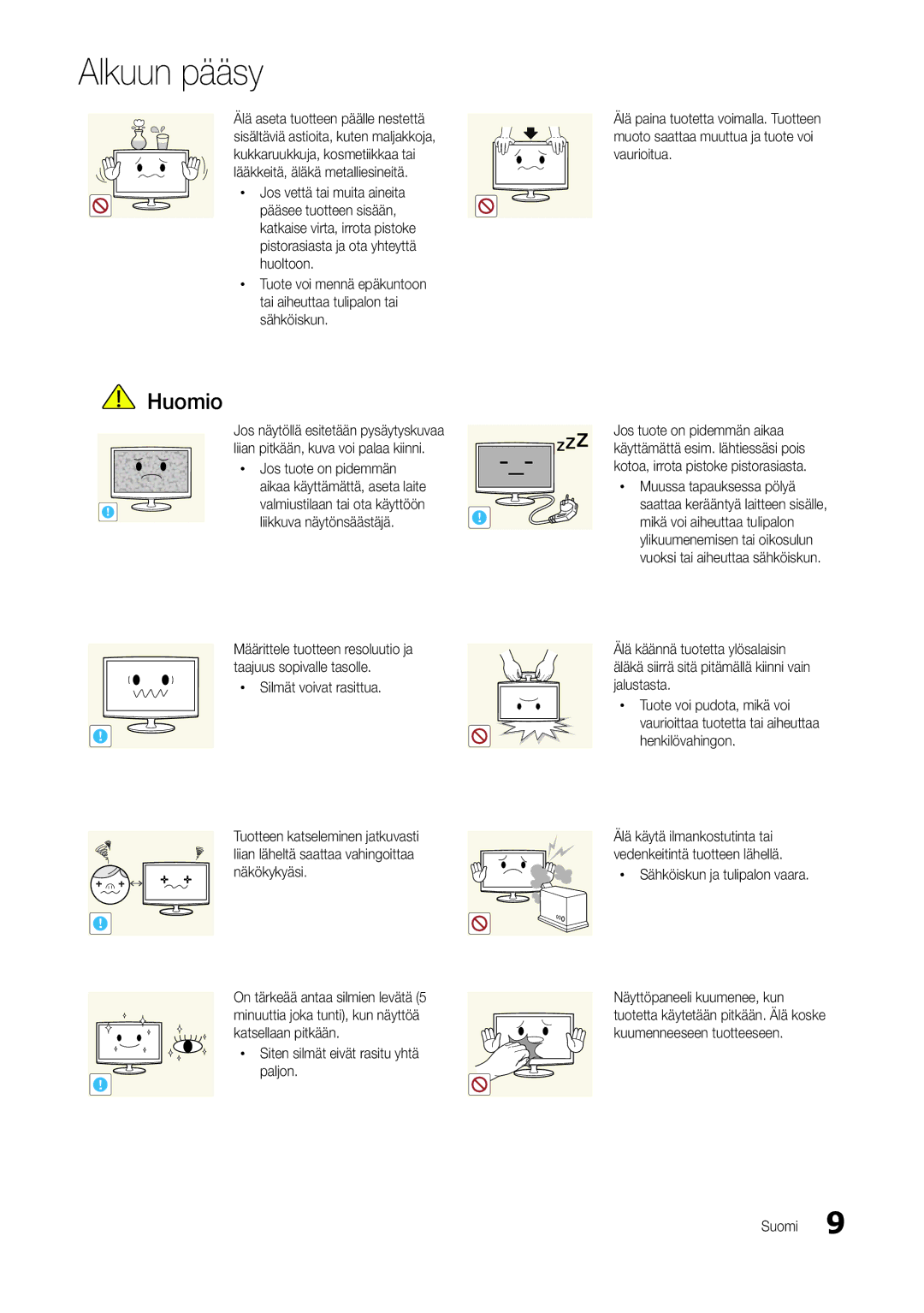 Samsung LT24B301EWY/XE manual Xx Silmät voivat rasittua, Xx Siten silmät eivät rasitu yhtä paljon 