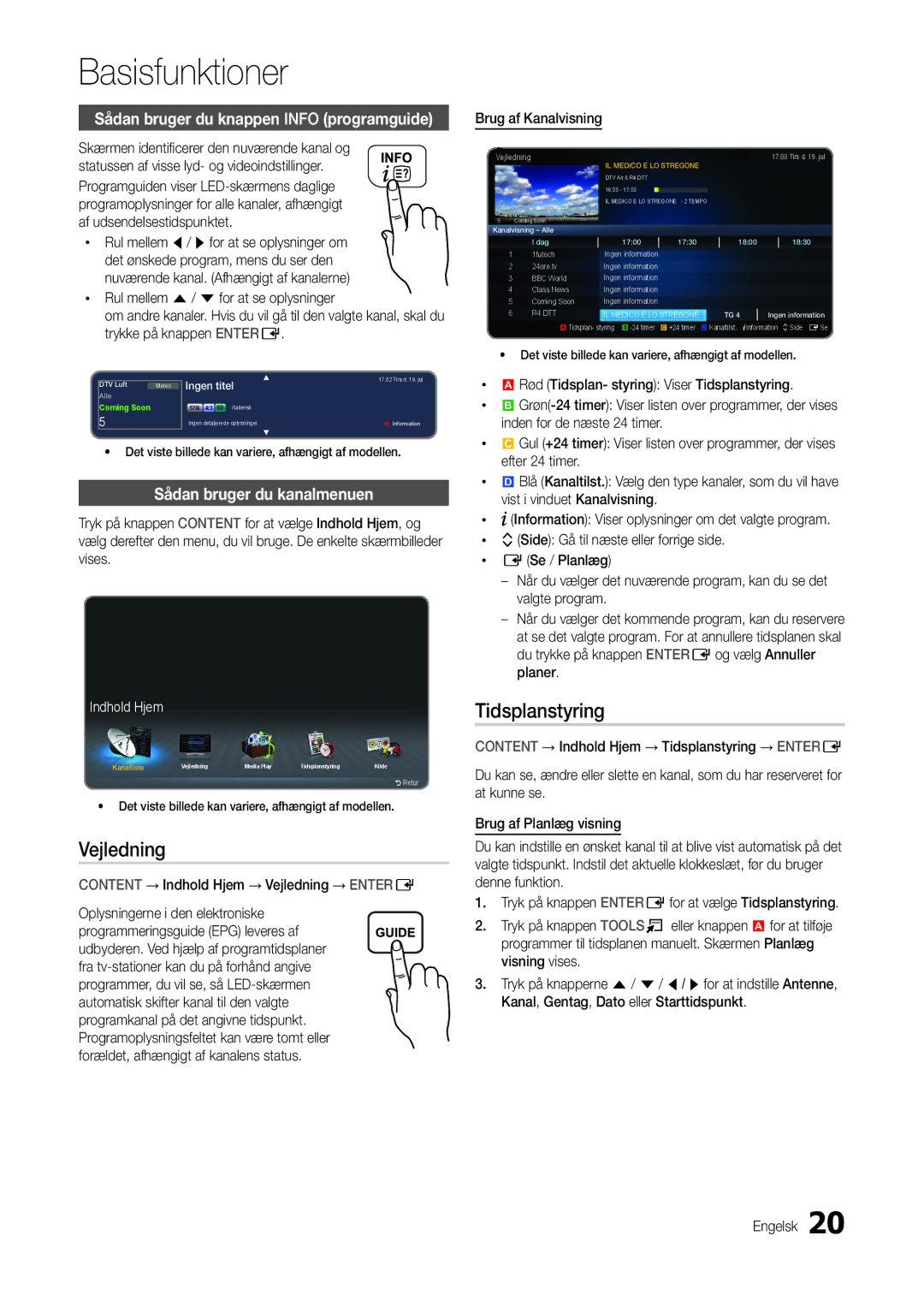 Samsung LT24B301EWY/XE Vejledning, Tidsplanstyring, Sådan bruger du knappen Info programguide, Sådan bruger du kanalmenuen 