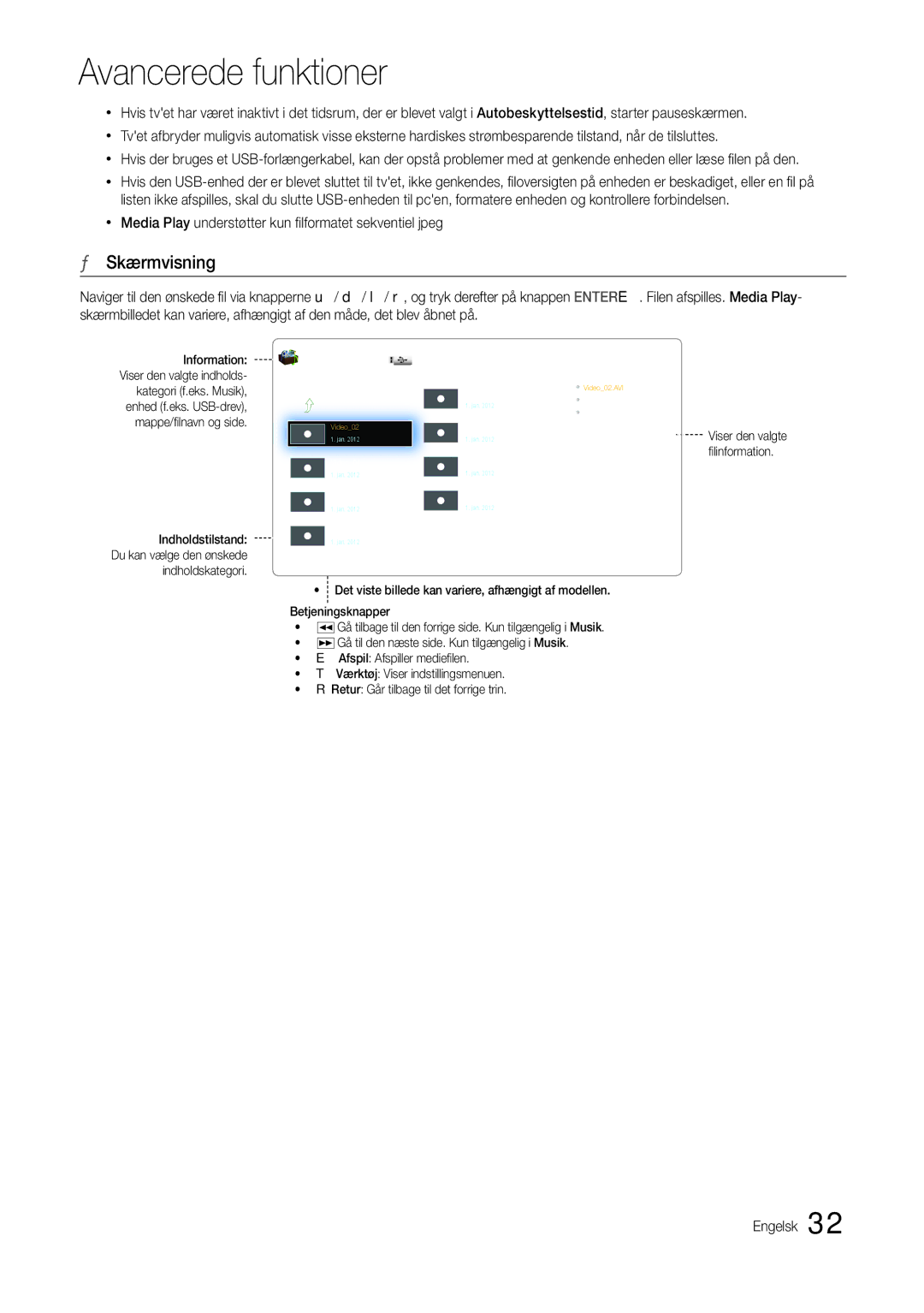 Samsung LT24B301EWY/XE manual Skærmvisning, Xx Media Play understøtter kun filformatet sekventiel jpeg 