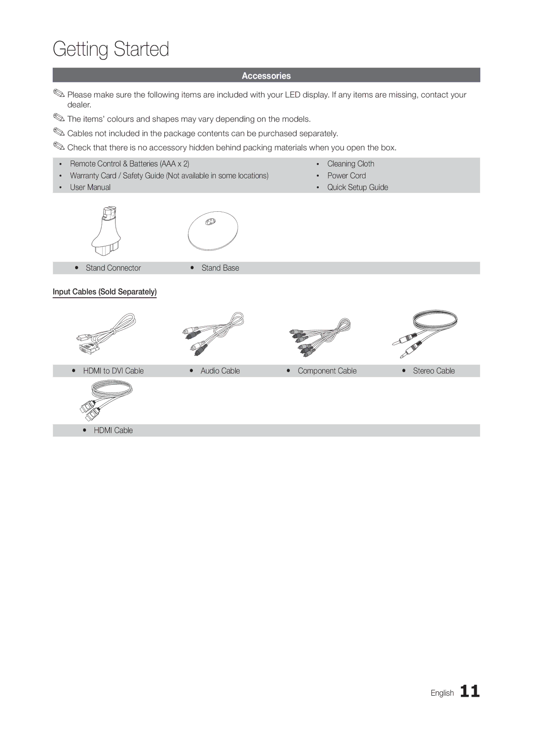 Samsung LT24B301MA/CH manual Accessories, Yy Stand Connector, Yy Hdmi Cable English, Quick Setup Guide 