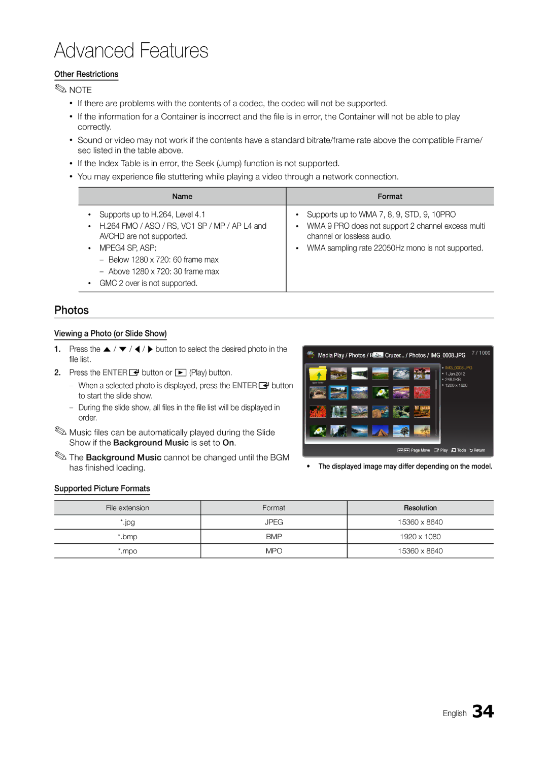 Samsung LT24B301MA/CH manual Photos, JPEg, MPo 