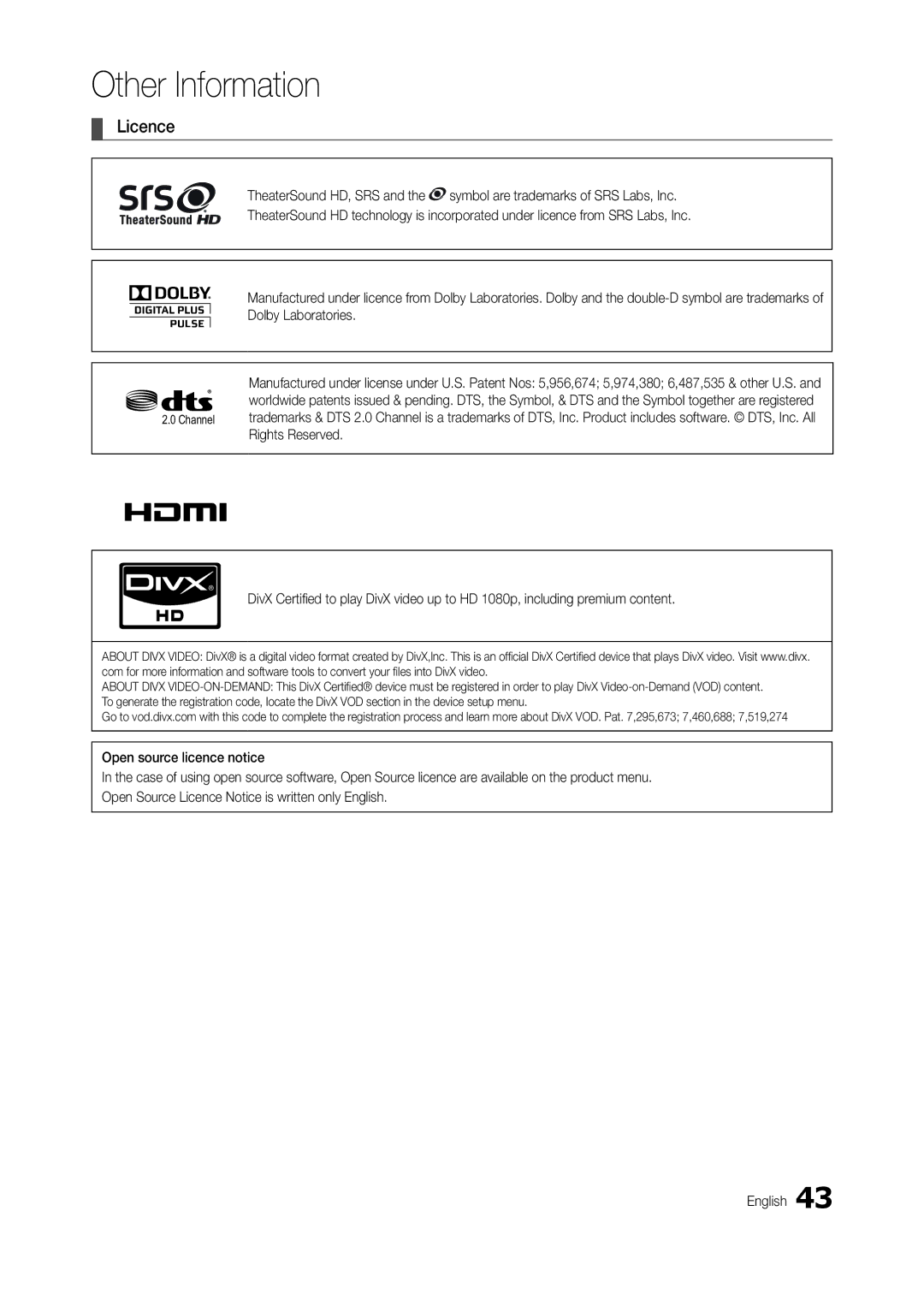 Samsung LT24B301MA/CH manual Licence 