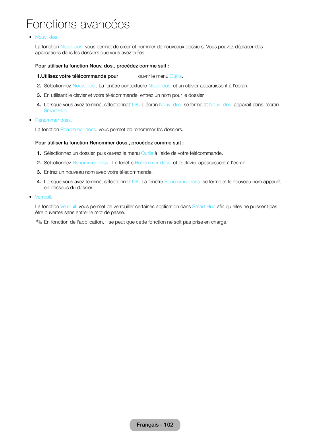 Samsung LT24B750EW/EN, LT27B750EW/EN manual Nouv. dos, Renommer doss, Verrouil 