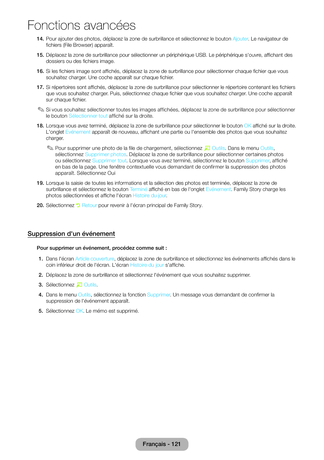 Samsung LT27B750EW/EN, LT24B750EW/EN manual Suppression dun événement 