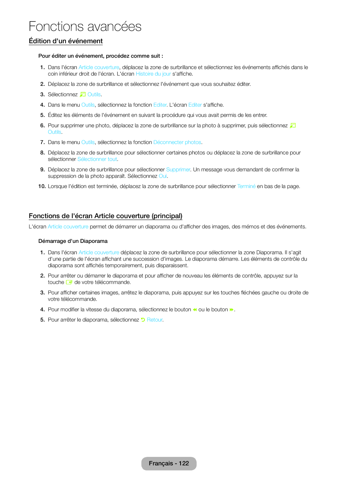 Samsung LT24B750EW/EN, LT27B750EW/EN manual Édition dun événement, Fonctions de lécran Article couverture principal 