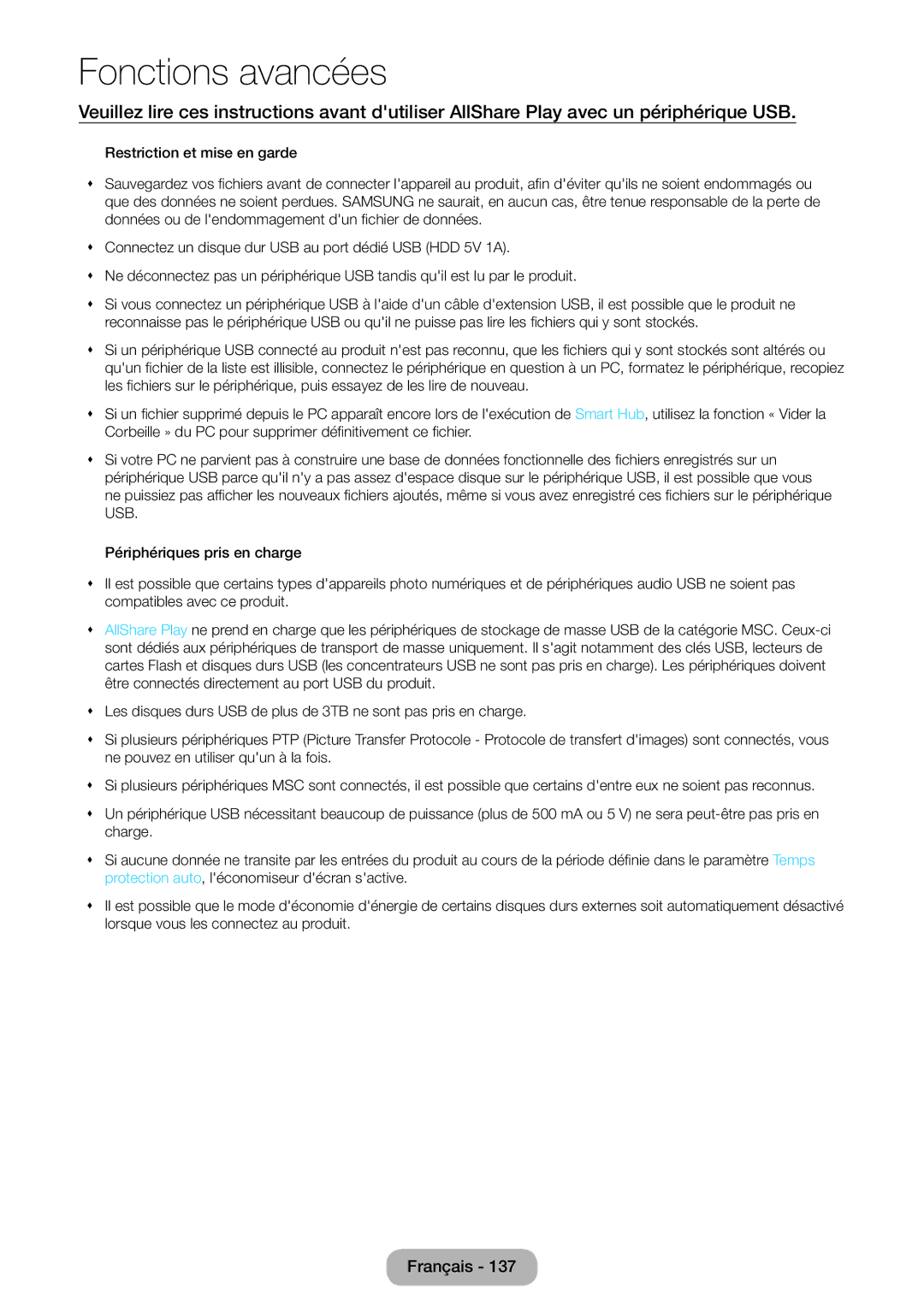 Samsung LT27B750EW/EN, LT24B750EW/EN manual Fonctions avancées 