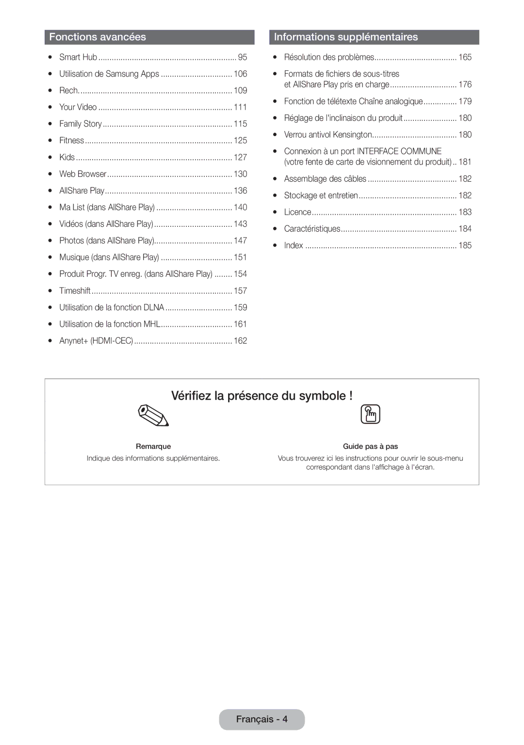 Samsung LT24B750EW/EN 165, Formats de fichiers de sous-titres, 176, 179, 180, Connexion à un port Interface Commune, 181 