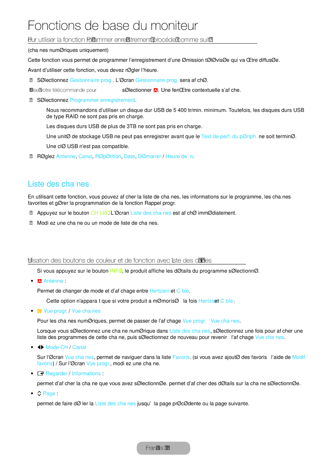 Samsung LT24B750EW/EN, LT27B750EW/EN manual Liste des chaînes 