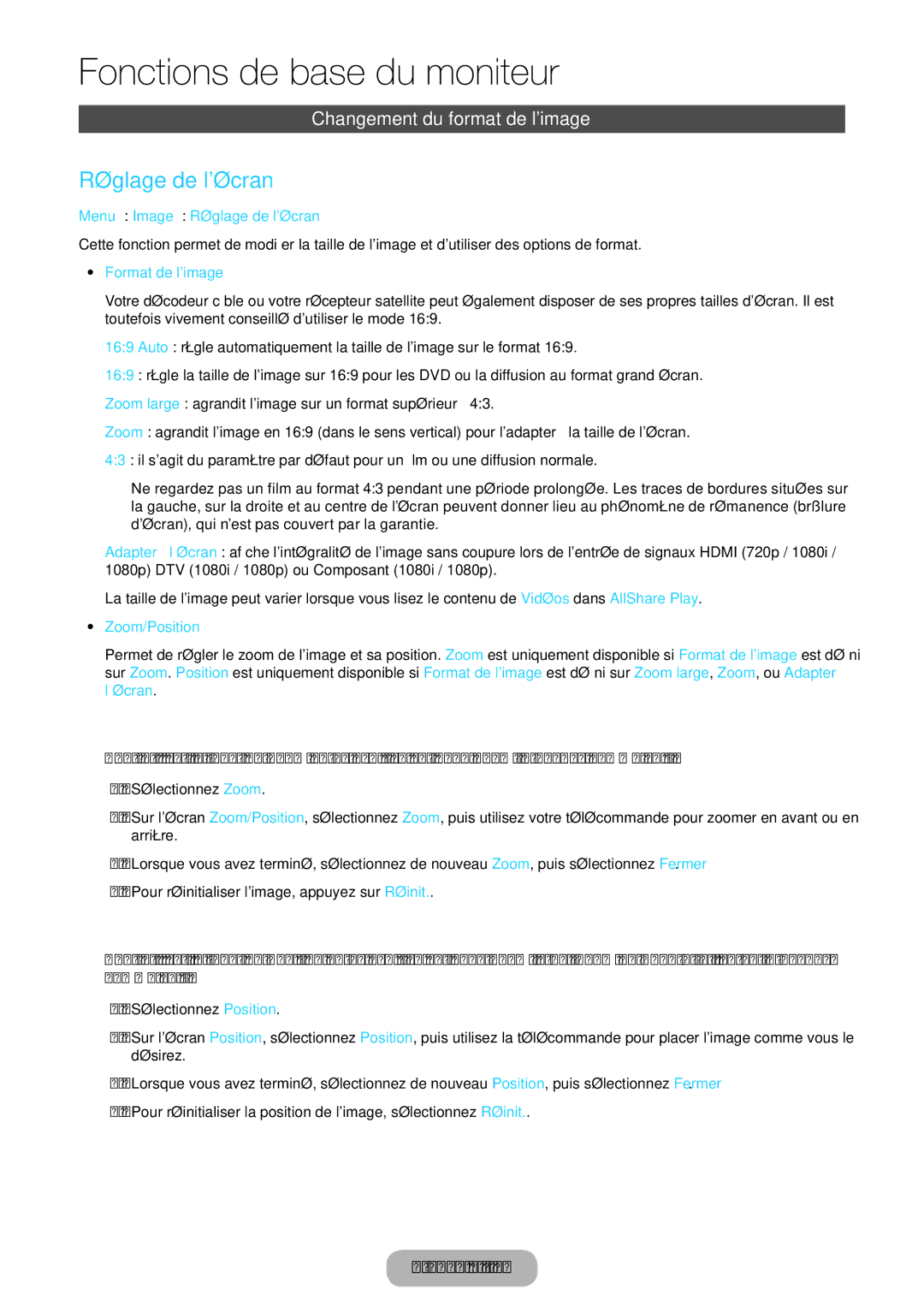 Samsung LT24B750EW/EN, LT27B750EW/EN manual Changement du format de limage , Zoom/Position 