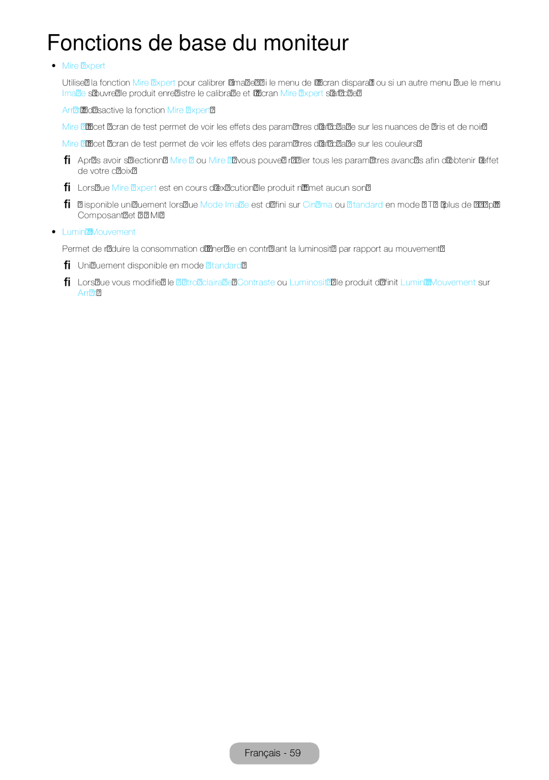 Samsung LT27B750EW/EN, LT24B750EW/EN manual Mire Expert, Lumin./Mouvement 