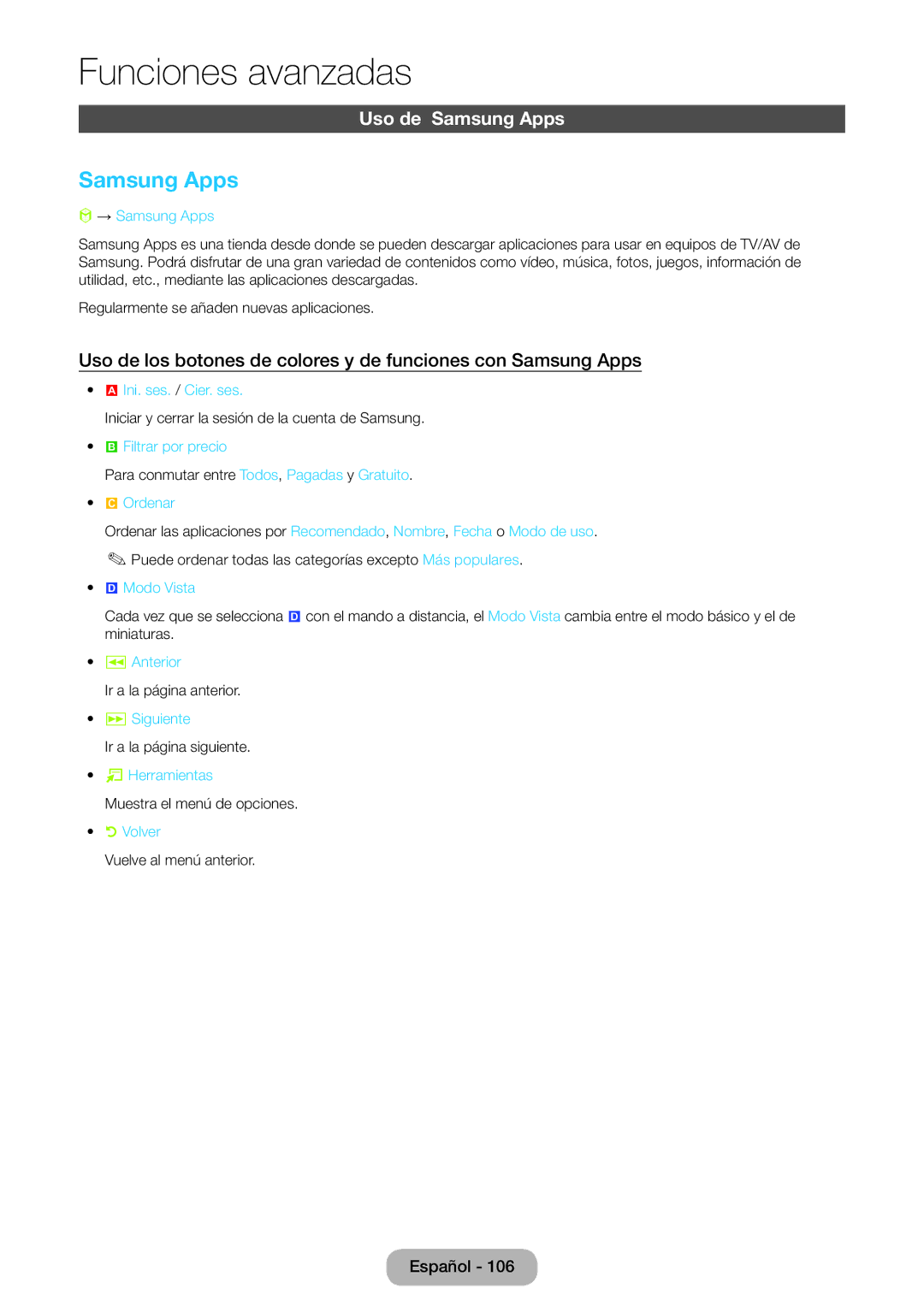 Samsung LT24B750EW/EN, LT27B750EW/EN manual Uso de Samsung Apps 