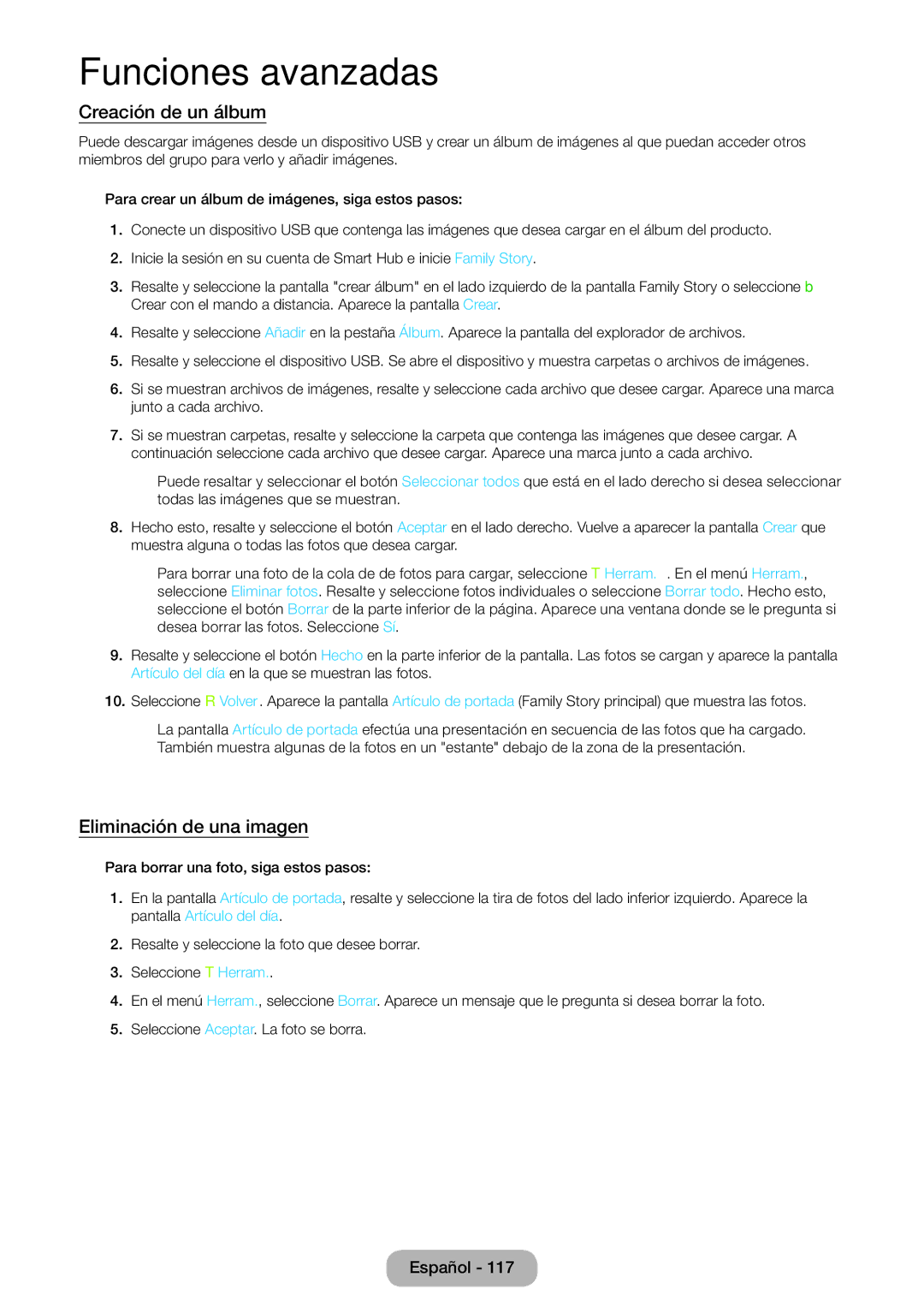 Samsung LT27B750EW/EN, LT24B750EW/EN manual Creación de un álbum, Eliminación de una imagen 