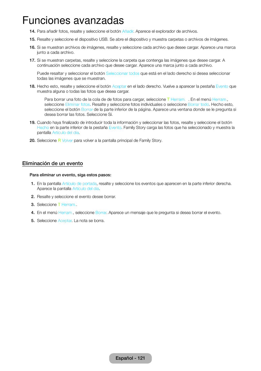 Samsung LT27B750EW/EN, LT24B750EW/EN manual Eliminación de un evento 