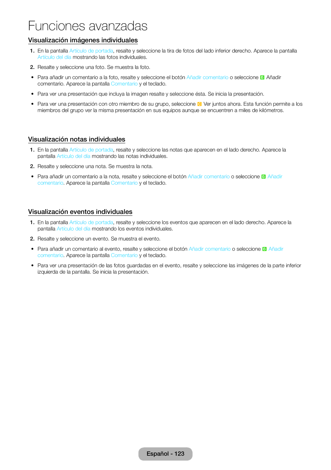 Samsung LT27B750EW/EN, LT24B750EW/EN manual Visualización imágenes individuales, Visualización notas individuales 