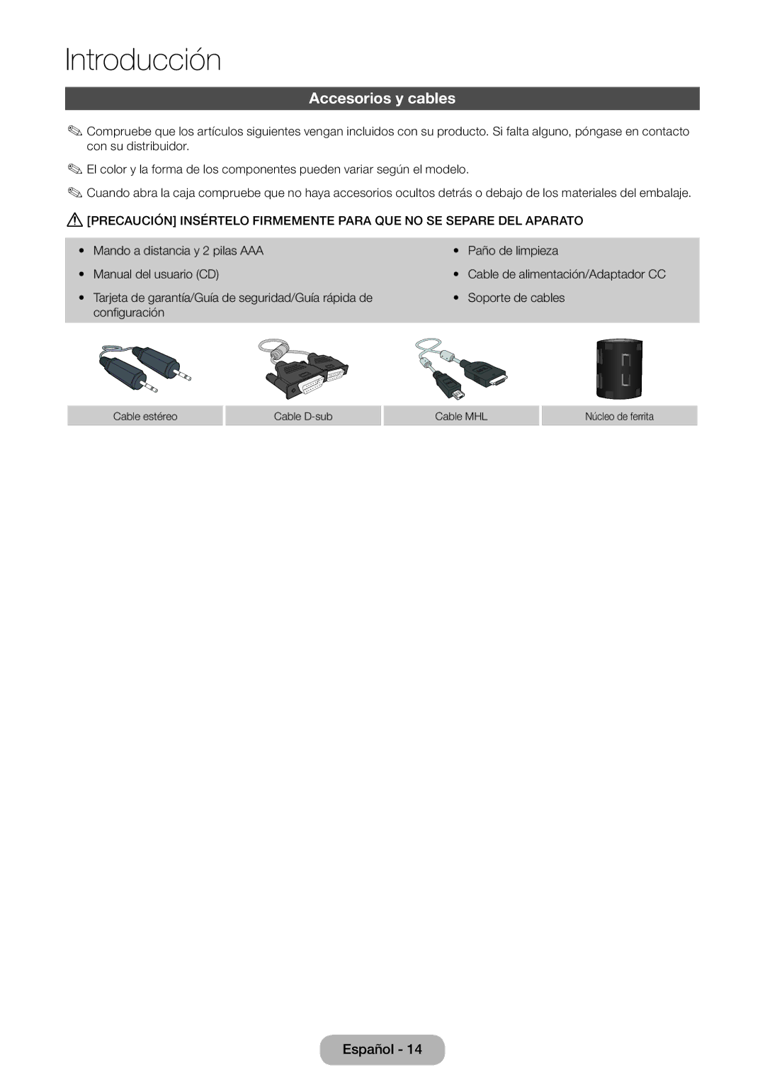 Samsung LT24B750EW/EN, LT27B750EW/EN manual Accesorios y cables 