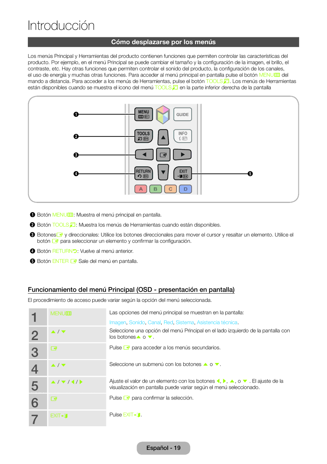 Samsung LT27B750EW/EN manual Cómo desplazarse por los menús, Imagen, Sonido, Canal, Red, Sistema, Asistencia técnica 