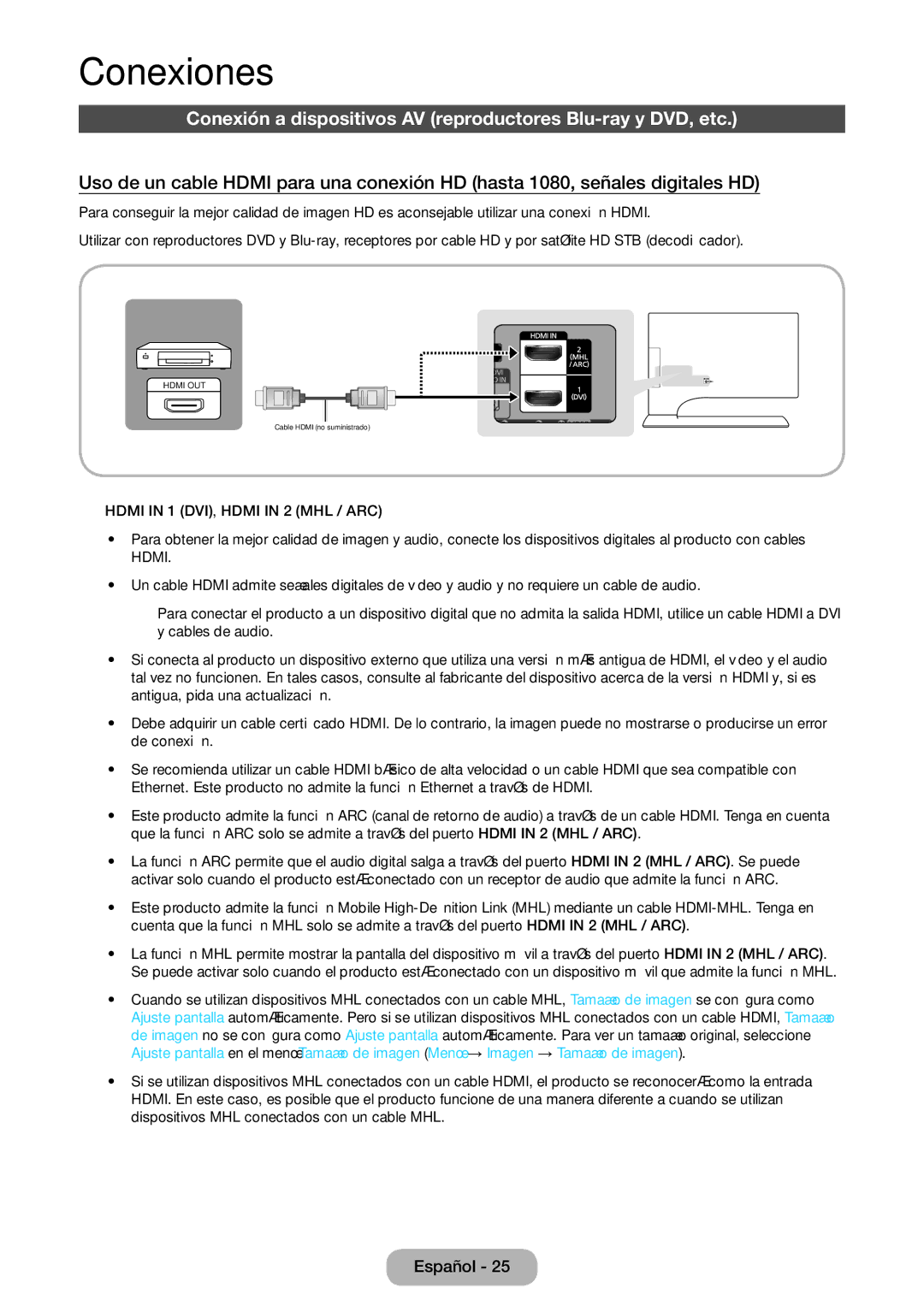 Samsung LT27B750EW/EN, LT24B750EW/EN manual Conexiones, Conexión a dispositivos AV reproductores Blu-ray y DVD, etc 