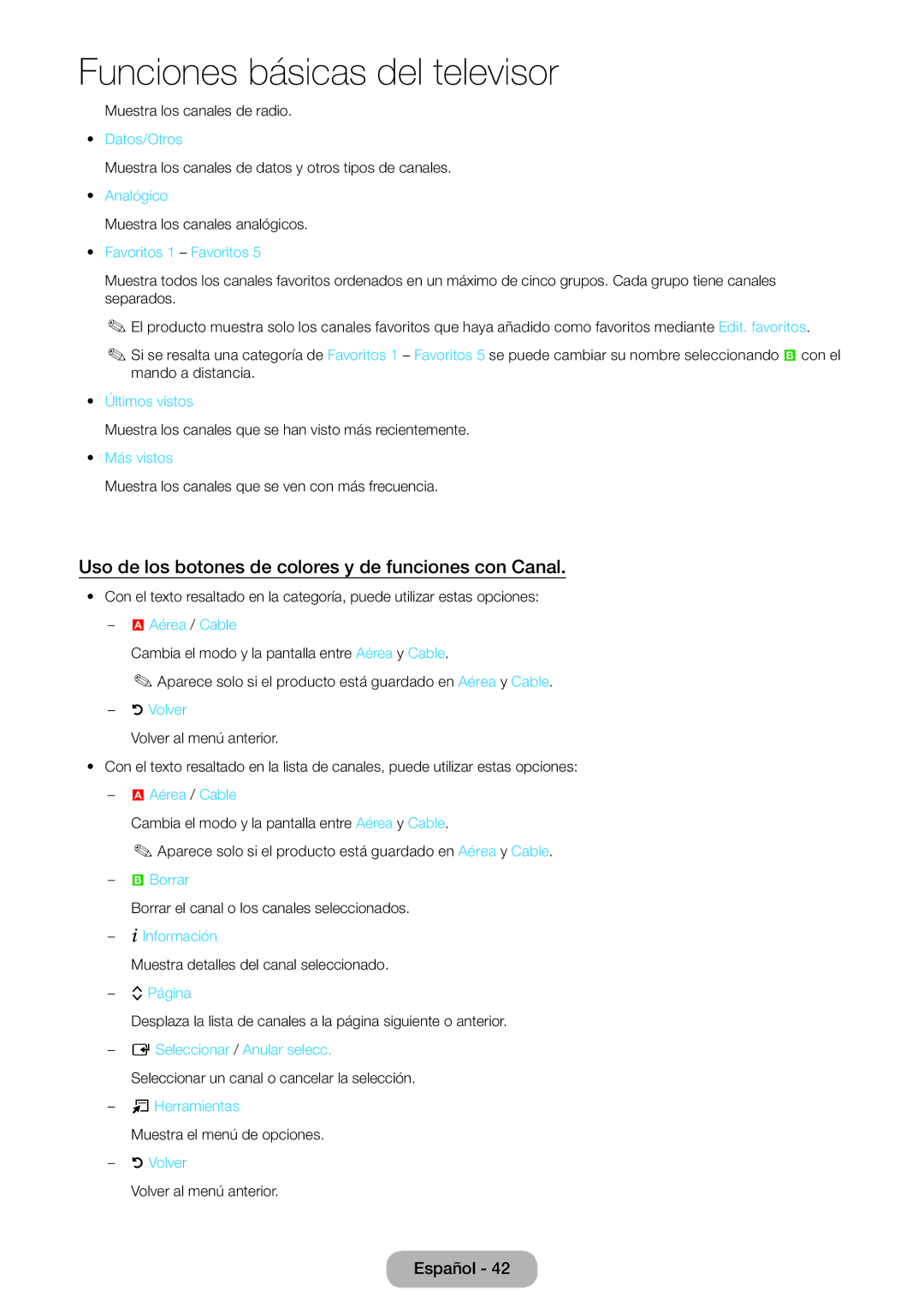 Samsung LT24B750EW/EN, LT27B750EW/EN manual Uso de los botones de colores y de funciones con Canal 