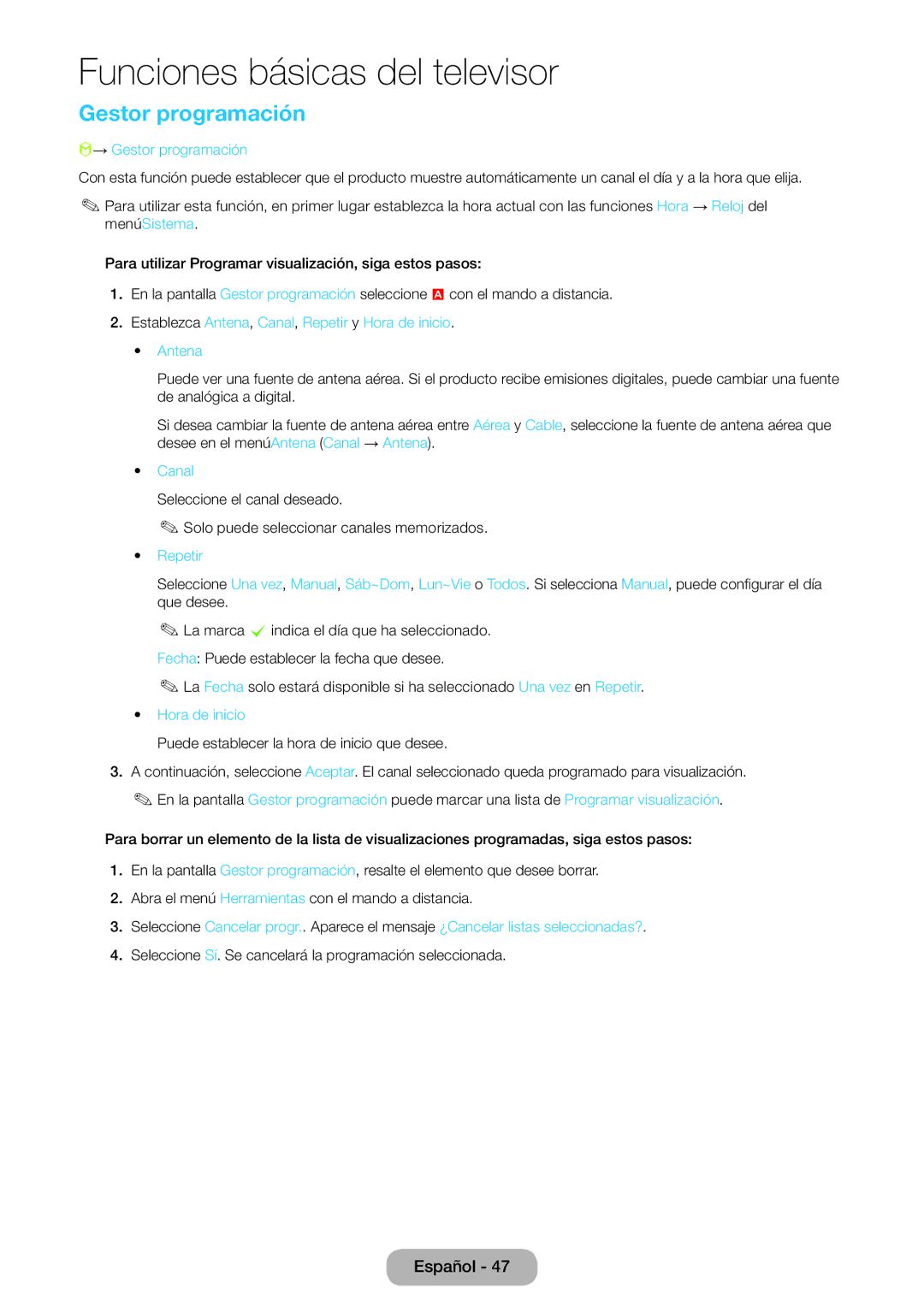 Samsung LT27B750EW/EN, LT24B750EW/EN manual Gestor programación 