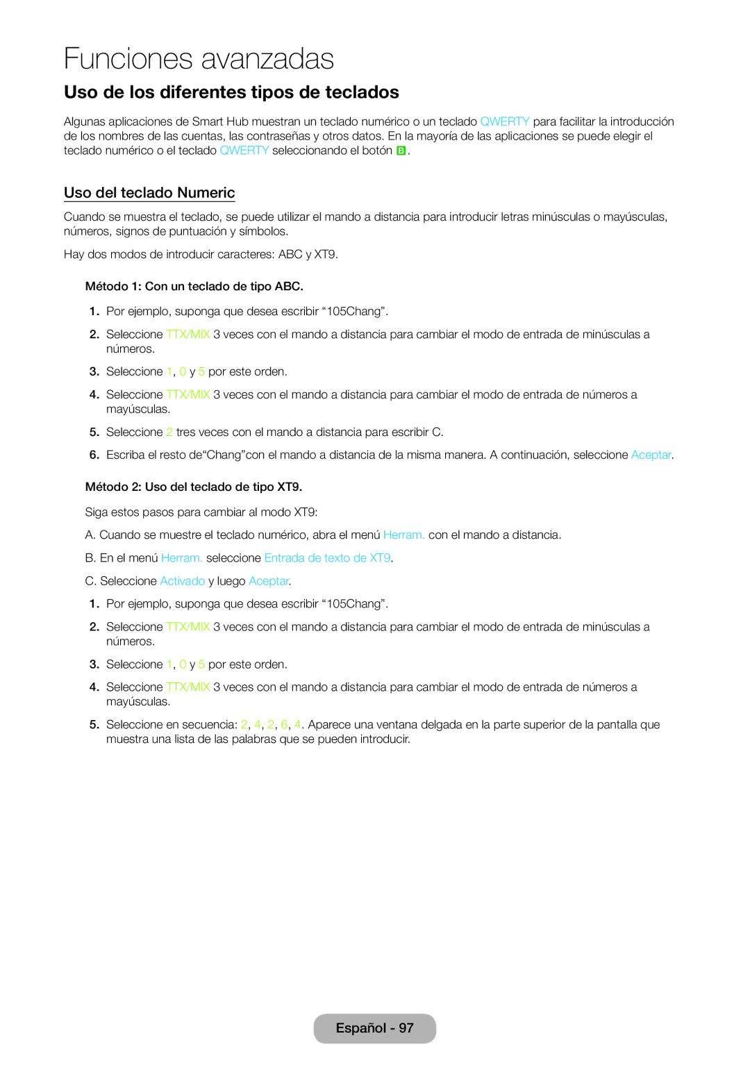 Samsung LT27B750EW/EN, LT24B750EW/EN manual Uso de los diferentes tipos de teclados, Uso del teclado Numeric 