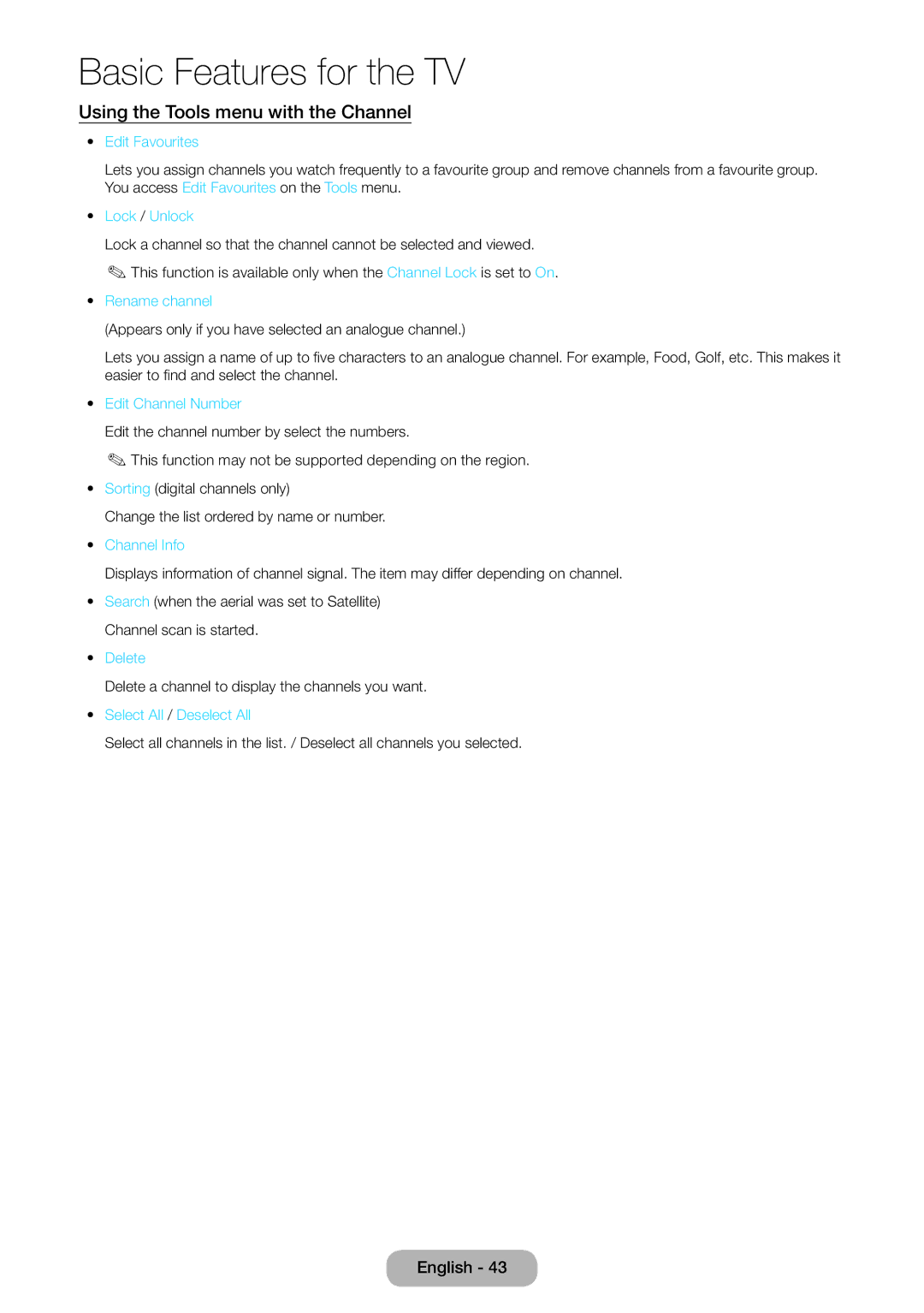 Samsung LT27B750EW/EN, LT24B750EWV/EN, LT27B750EWV/EN, LT24B750EW/EN, LT27B750EX/EN Using the Tools menu with the Channel 