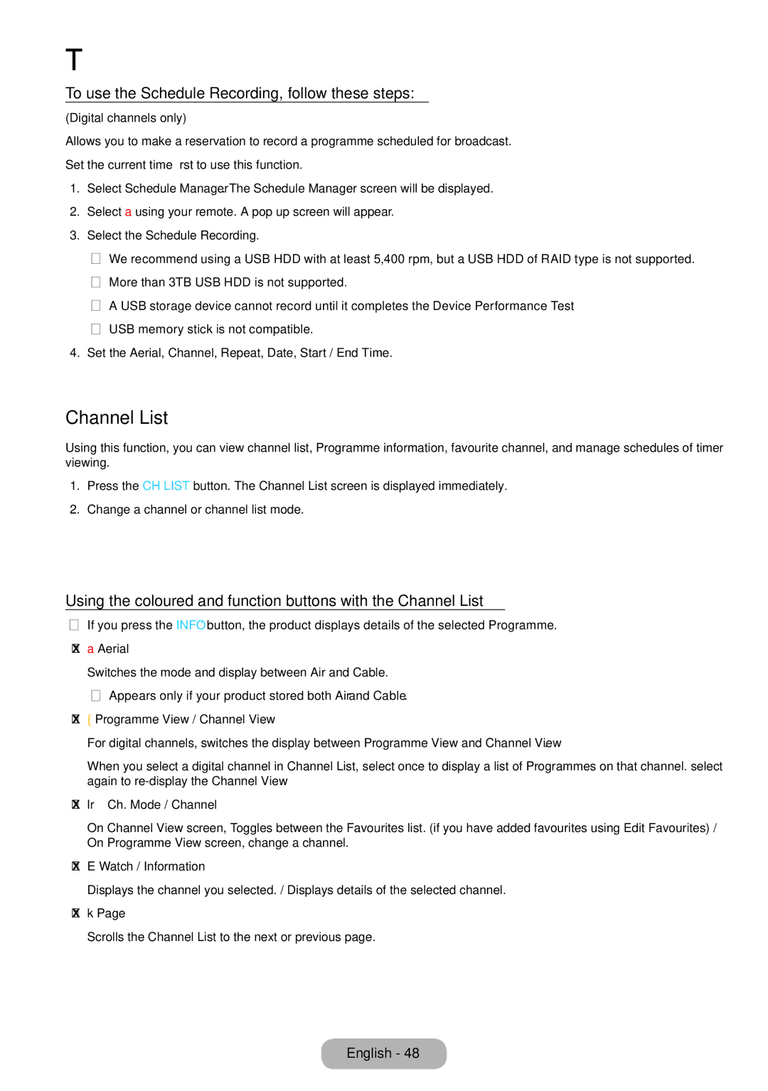 Samsung LT27B750EXH/CI, LT24B750EWV/EN, LT27B750EWV/EN manual Channel List, To use the Schedule Recording, follow these steps 