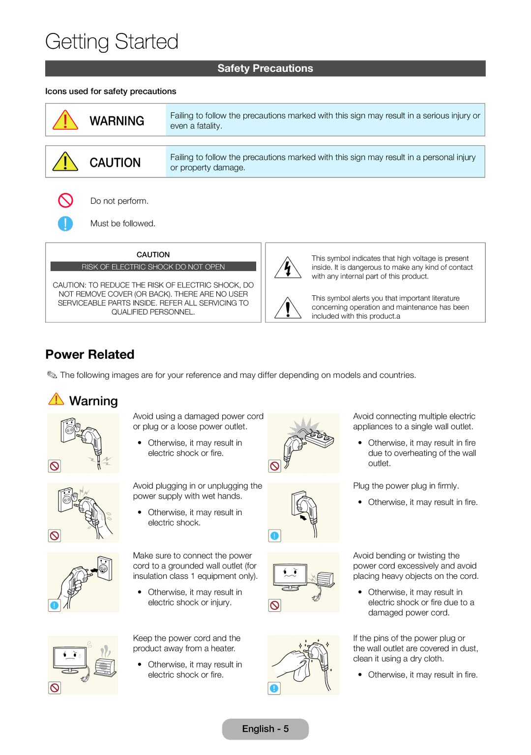 Samsung LT24B750EX/XE, LT24B750EWV/EN, LT27B750EWV/EN, LT24B750EW/EN, LT27B750EW/EN manual Getting Started, Safety Precautions 