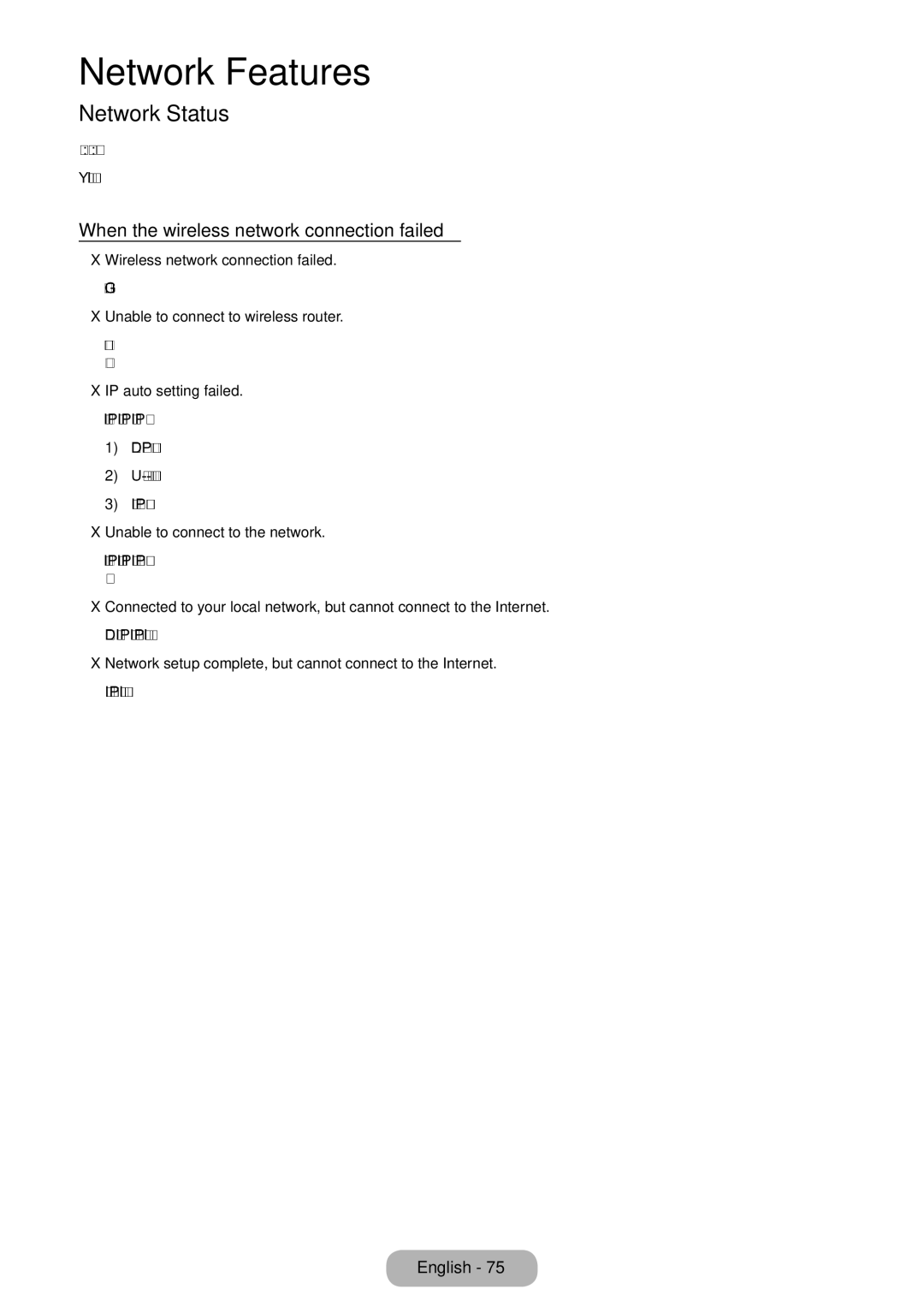 Samsung LT24B750EX/XE, LT24B750EWV/EN, LT27B750EWV/EN manual Network Status, When the wireless network connection failed 