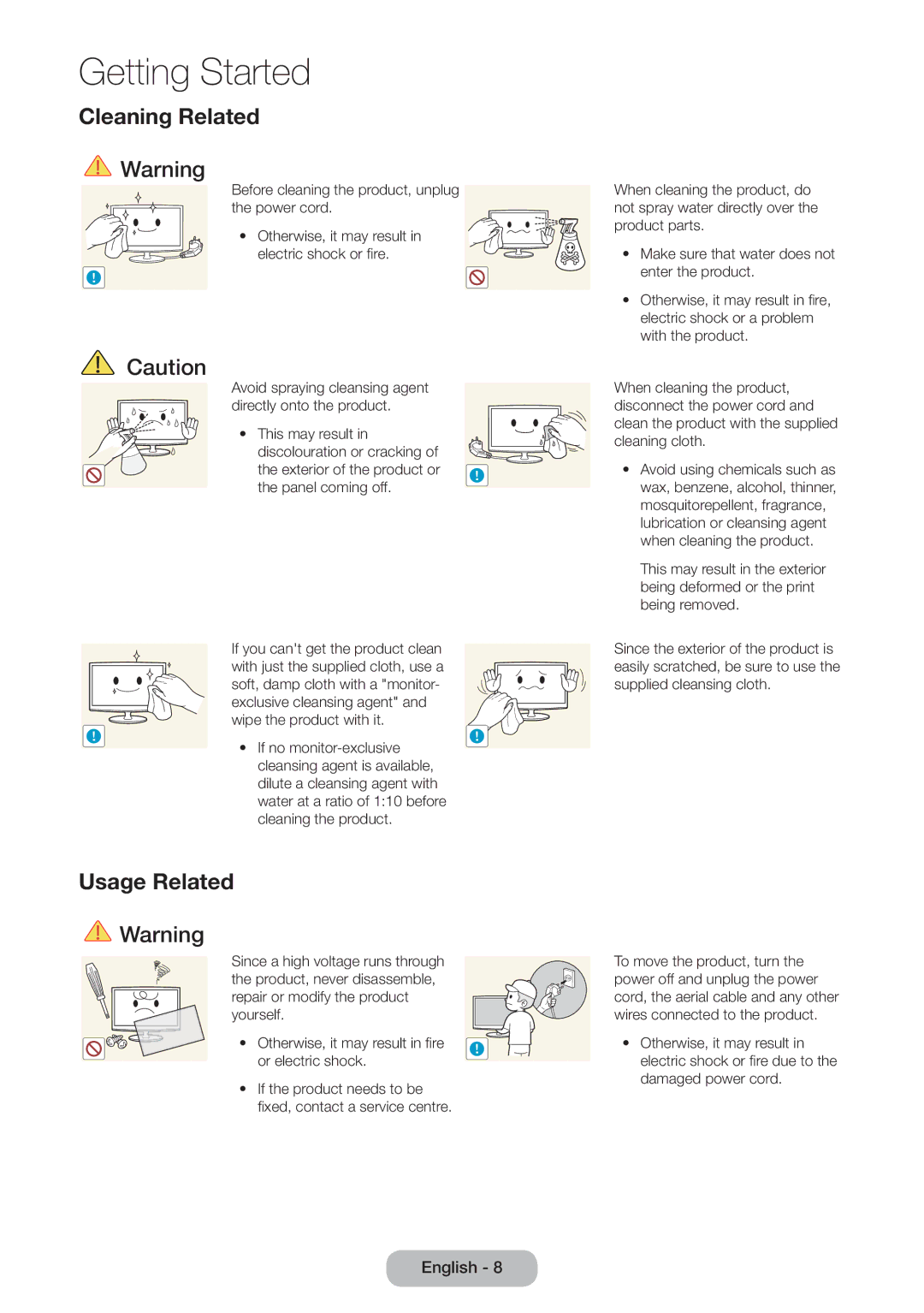 Samsung LT27B750EXH/CI, LT24B750EWV/EN, LT27B750EWV/EN, LT24B750EW/EN, LT27B750EW/EN, LT27B750EX/EN manual Cleaning Related 