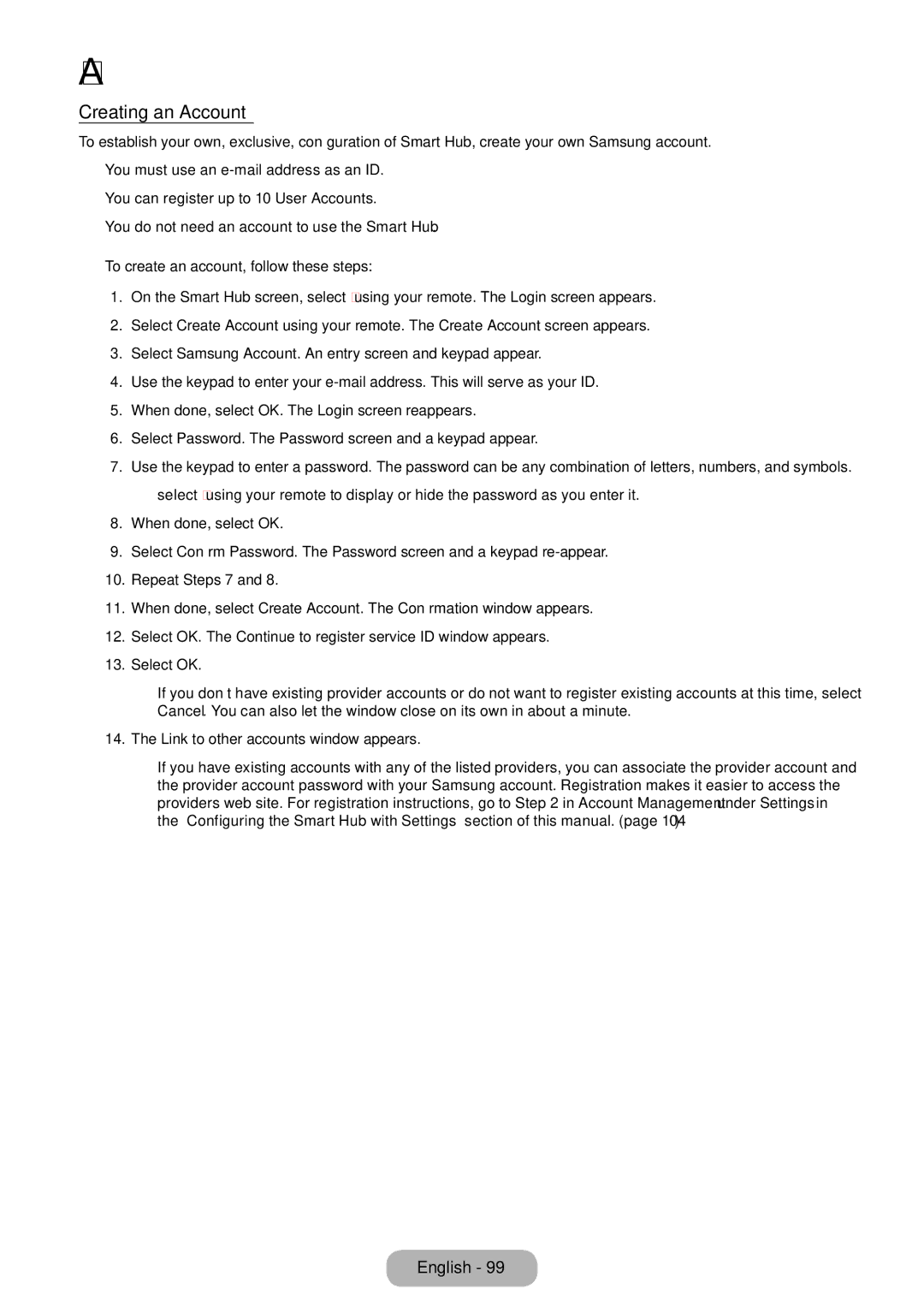 Samsung LT24B750EX/EN, LT24B750EWV/EN, LT27B750EWV/EN manual Creating an Account, Link to other accounts window appears 