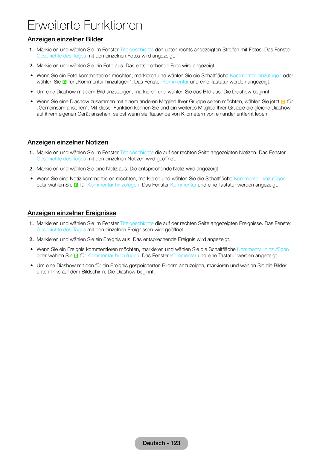 Samsung LT27B750EW/EN, LT24B750EWV/EN Anzeigen einzelner Bilder, Anzeigen einzelner Notizen, Anzeigen einzelner Ereignisse 