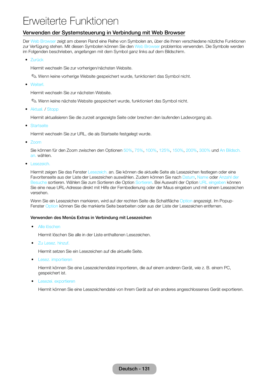 Samsung LT27B750EW/EN, LT24B750EWV/EN, LT27B750EWV/EN manual Verwenden der Systemsteuerung in Verbindung mit Web Browser 