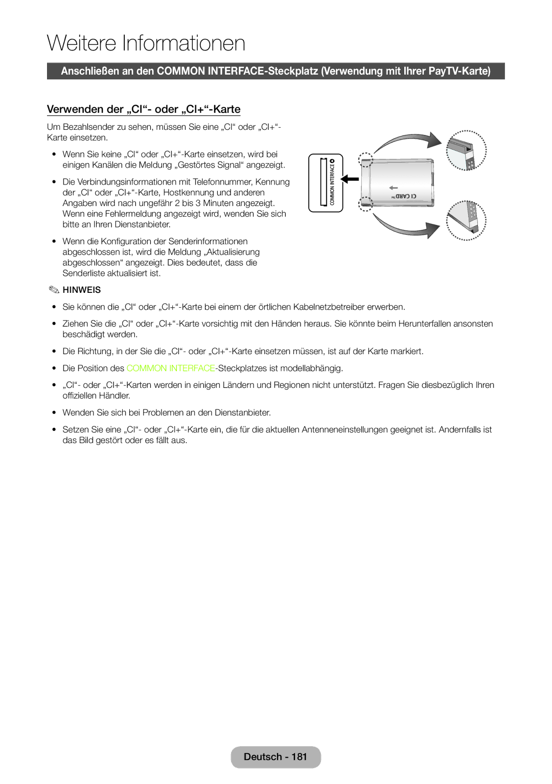 Samsung LT27B750EWV/EN, LT24B750EWV/EN, LT24B750EW/EN, LT27B750EW/EN manual Verwenden der „CI- oder „CI+-Karte 