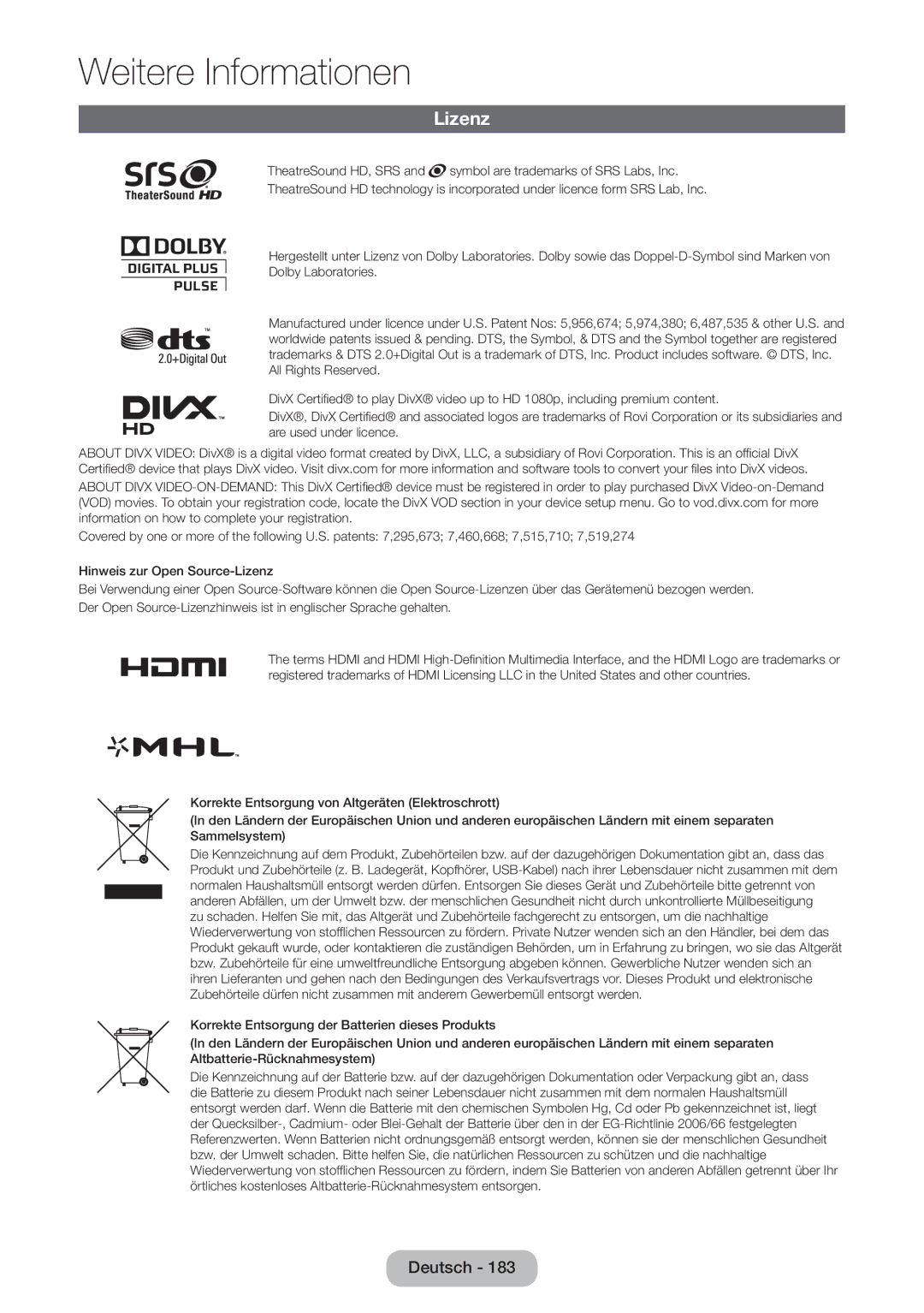 Samsung LT27B750EW/EN, LT24B750EWV/EN, LT27B750EWV/EN, LT24B750EW/EN manual Lizenz 