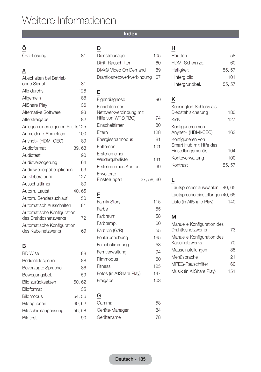 Samsung LT27B750EWV/EN, LT24B750EWV/EN, LT24B750EW/EN, LT27B750EW/EN manual Index 