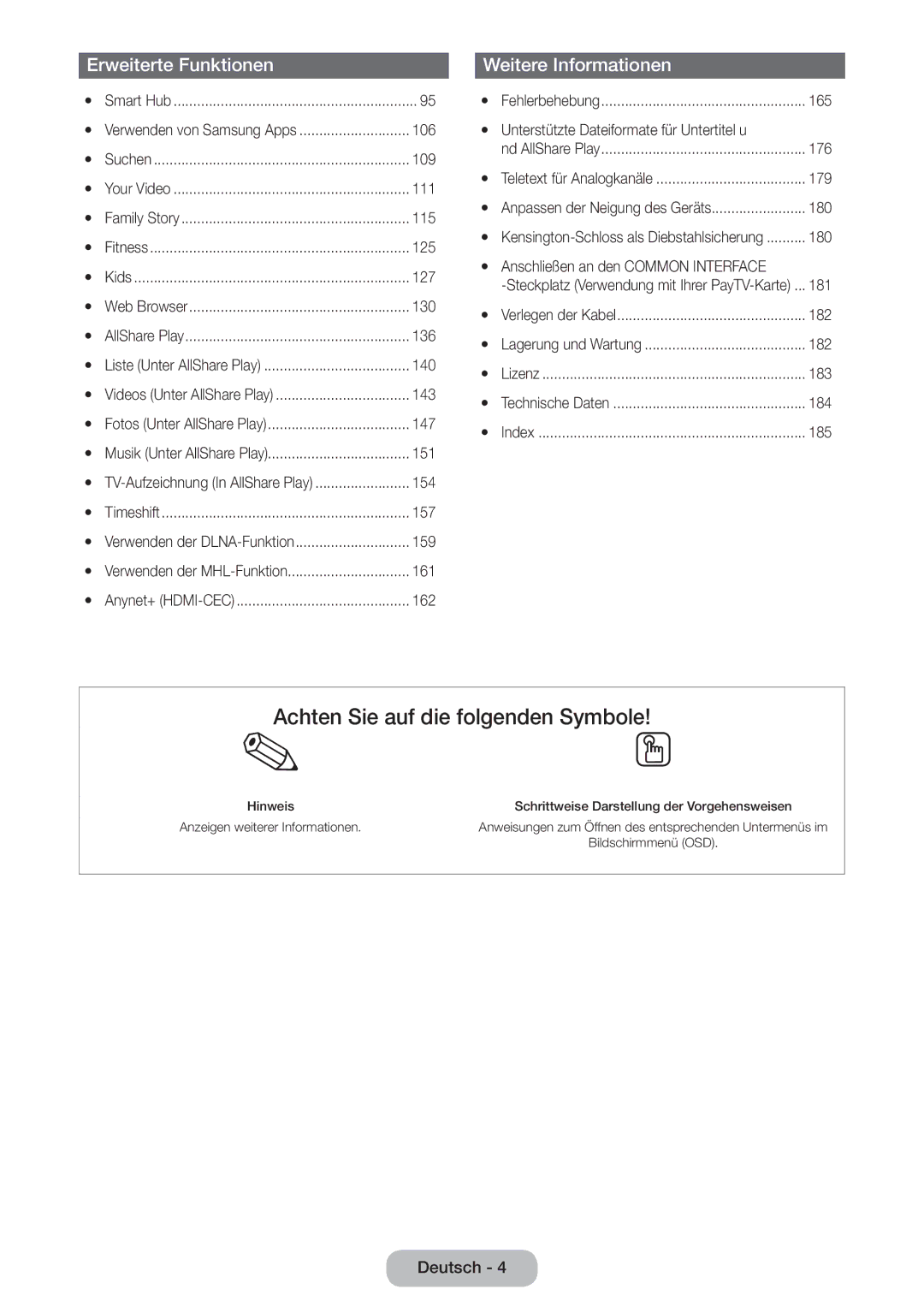 Samsung LT24B750EWV/EN, LT27B750EWV/EN, LT24B750EW/EN, LT27B750EW/EN manual Achten Sie auf die folgenden Symbole 