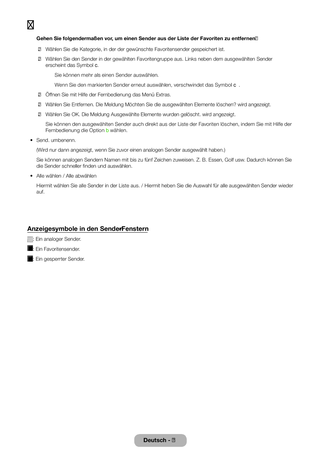 Samsung LT24B750EW/EN, LT24B750EWV/EN, LT27B750EWV/EN, LT27B750EW/EN Anzeigesymbole in den Sender-Fenstern, Send. umbenenn 