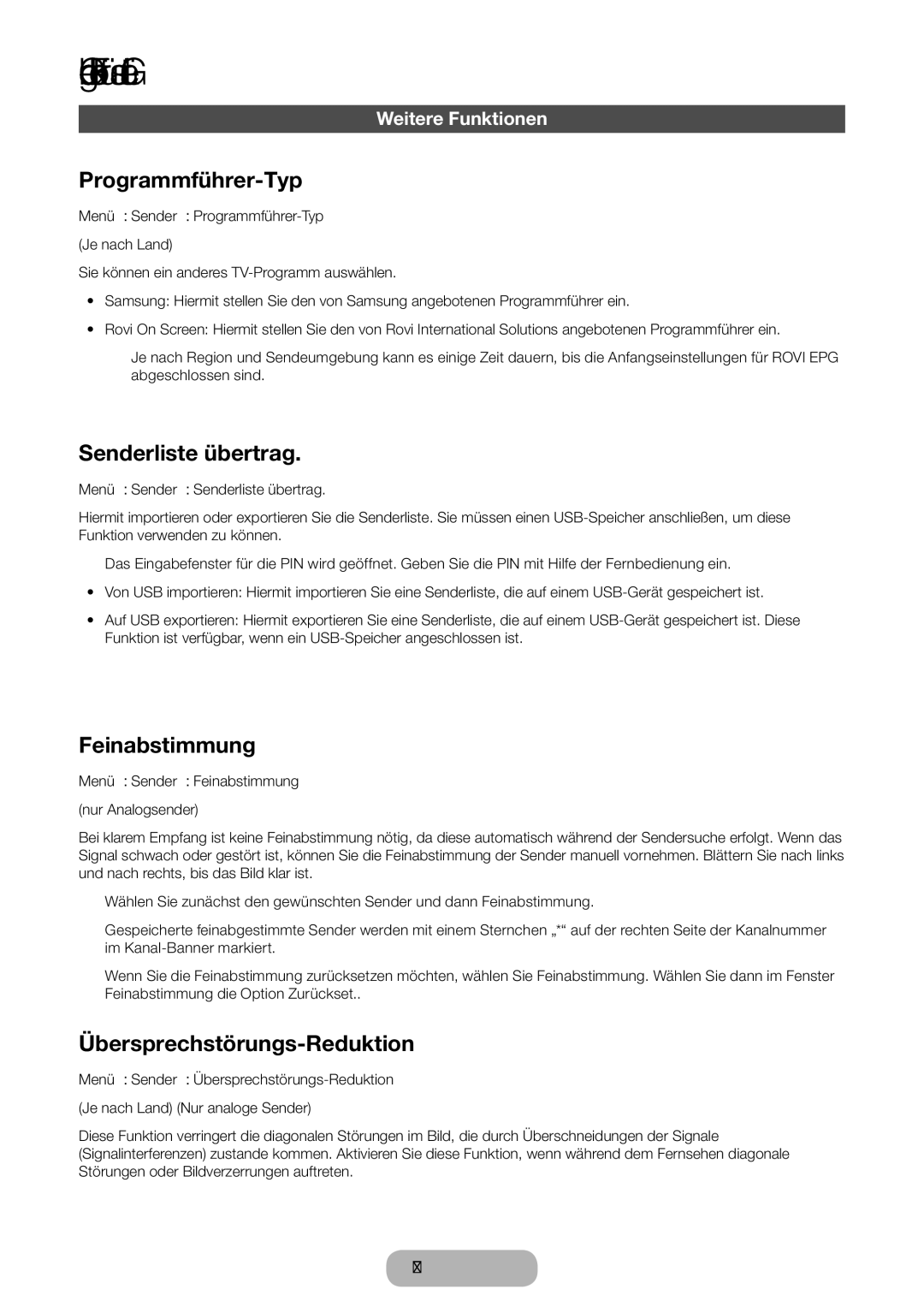 Samsung LT27B750EWV/EN manual Programmführer-Typ, Senderliste übertrag, Feinabstimmung, Übersprechstörungs-Reduktion 