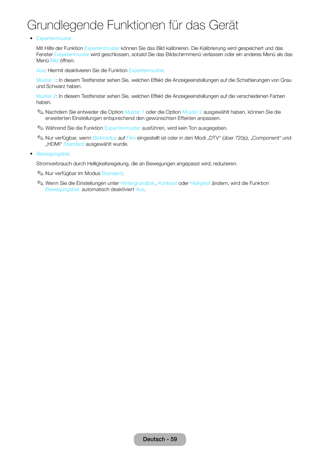 Samsung LT27B750EW/EN, LT24B750EWV/EN, LT27B750EWV/EN, LT24B750EW/EN manual Expertenmuster, Bewegungsbel 